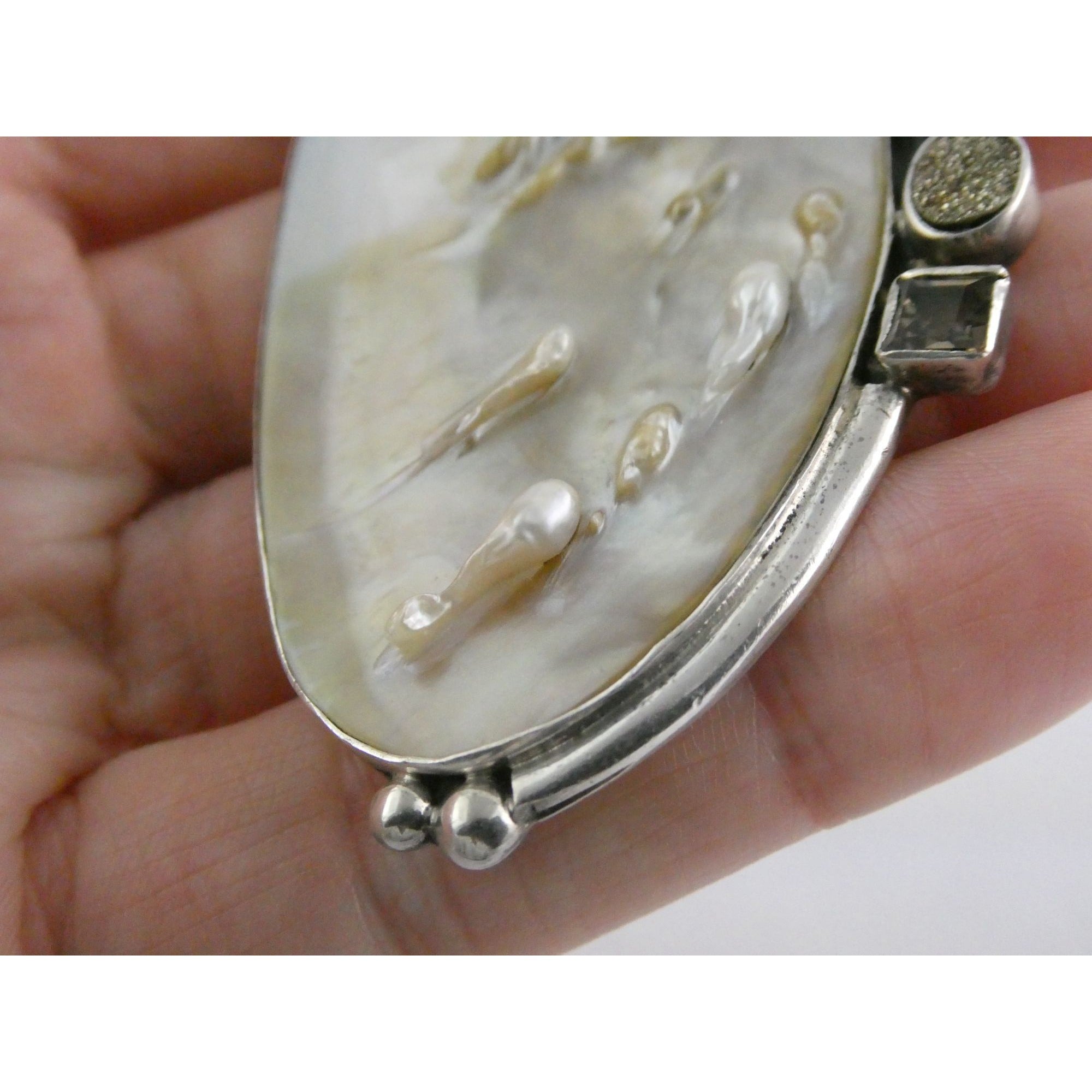 Amy Kahn Russell Sterling Silver MOP Shell Blister Pearl Multi Gem Pin Pendant