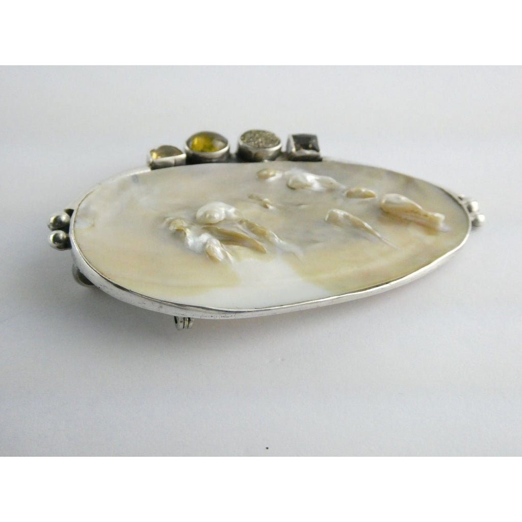 Amy Kahn Russell Sterling Silver MOP Shell Blister Pearl Multi Gem Pin Pendant
