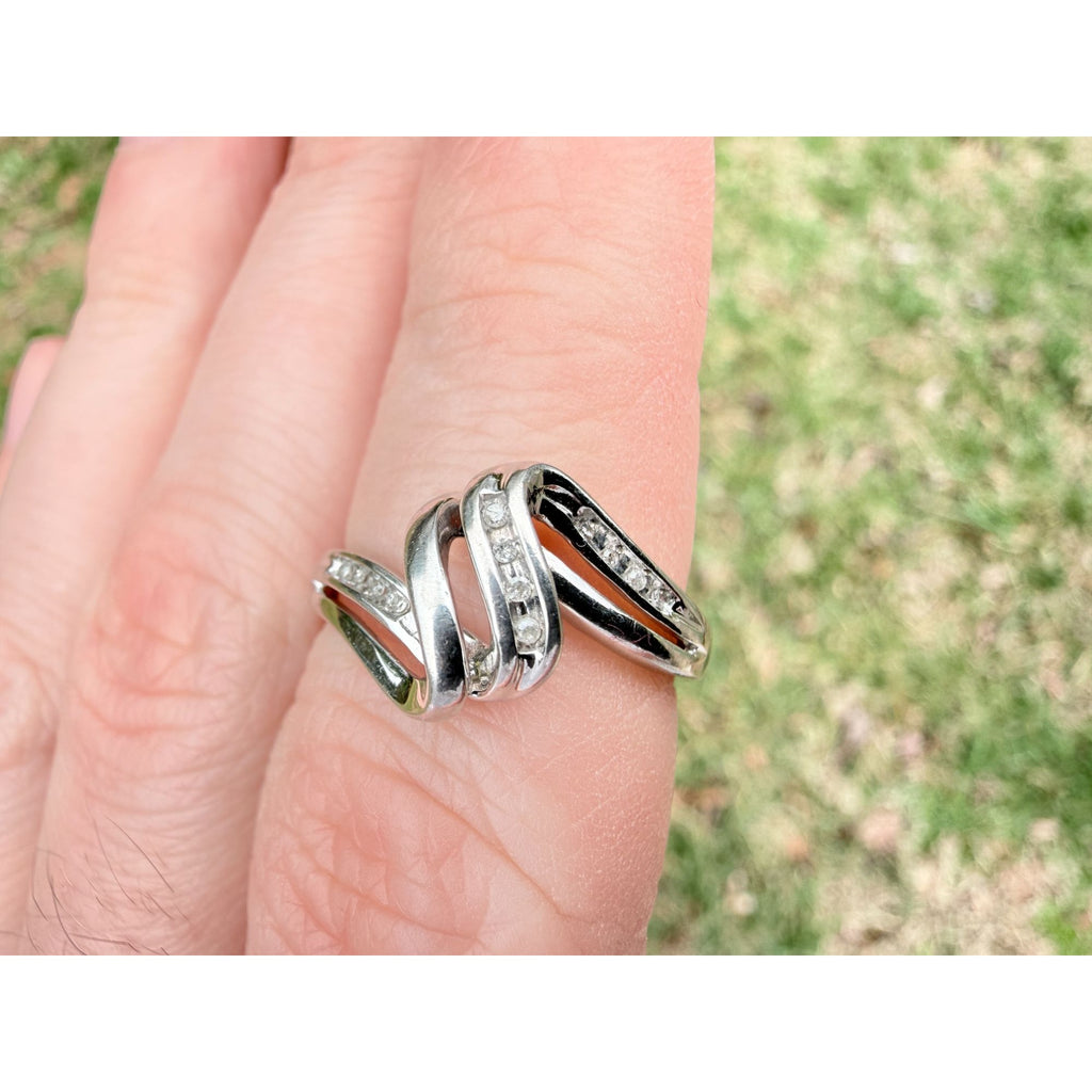 Designer Sterling Silver Lab Created Diamond Channel Set Ring 925 Size 7 2.6g