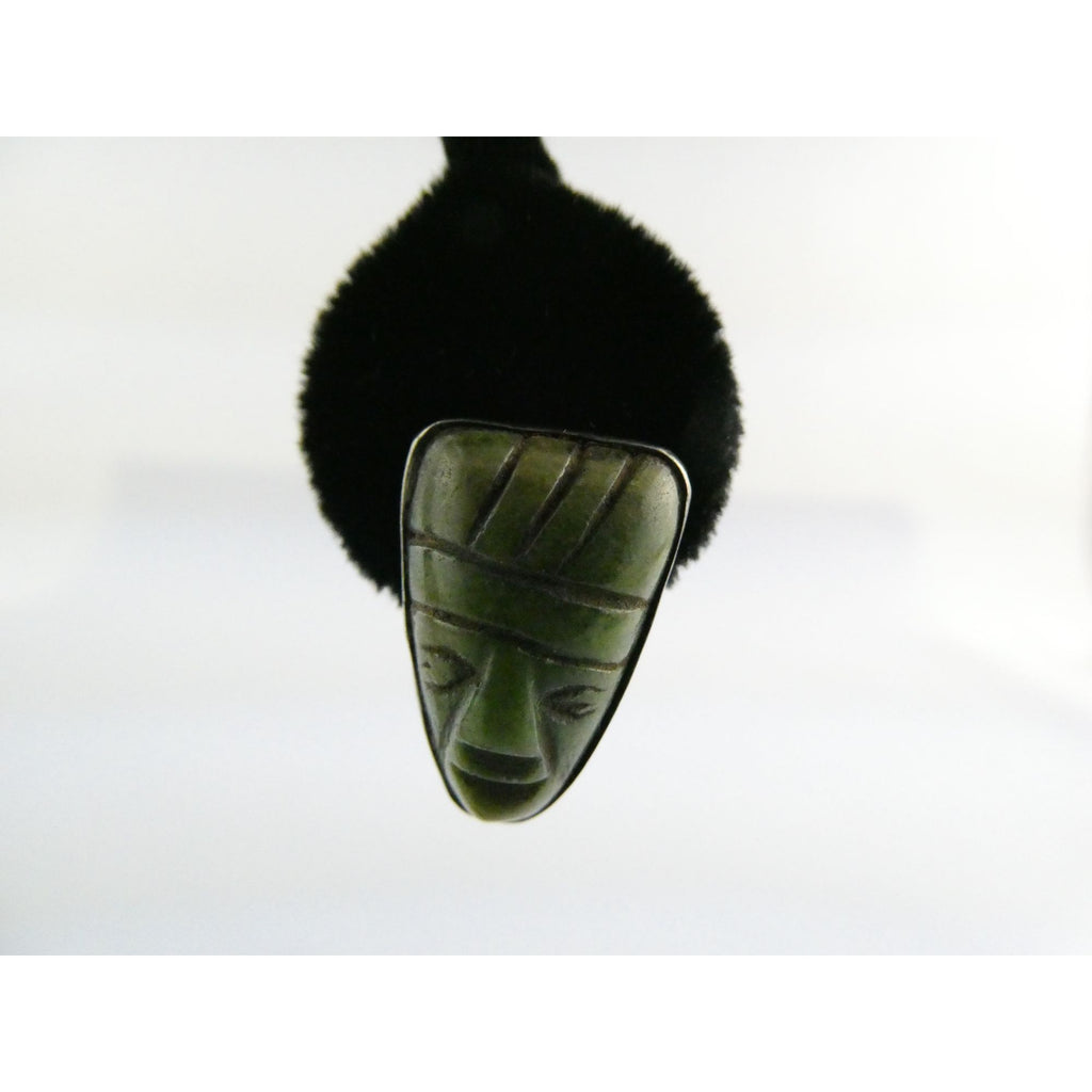 Vintage Mexican Sterling Silver Green Hardstone Jade Face Screwback Earrings