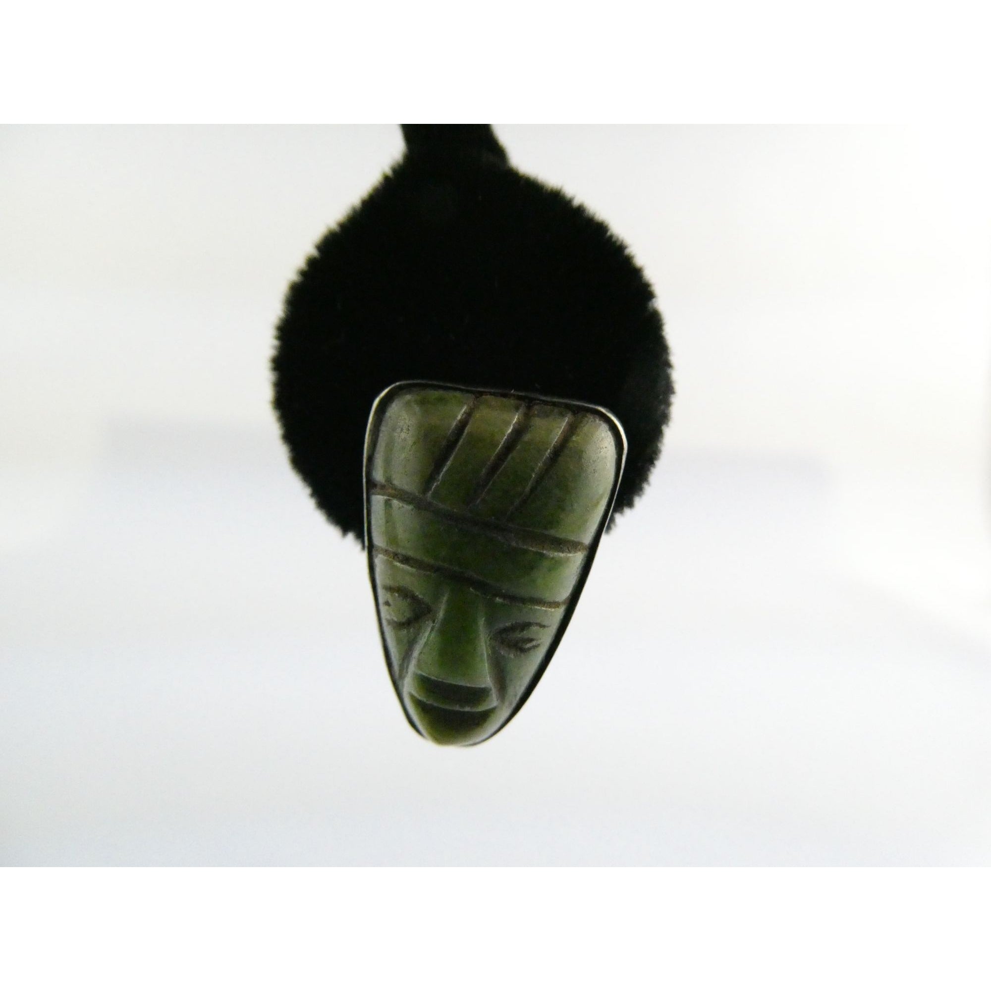 Vintage Mexican Sterling Silver Green Hardstone Jade Face Screwback Earrings