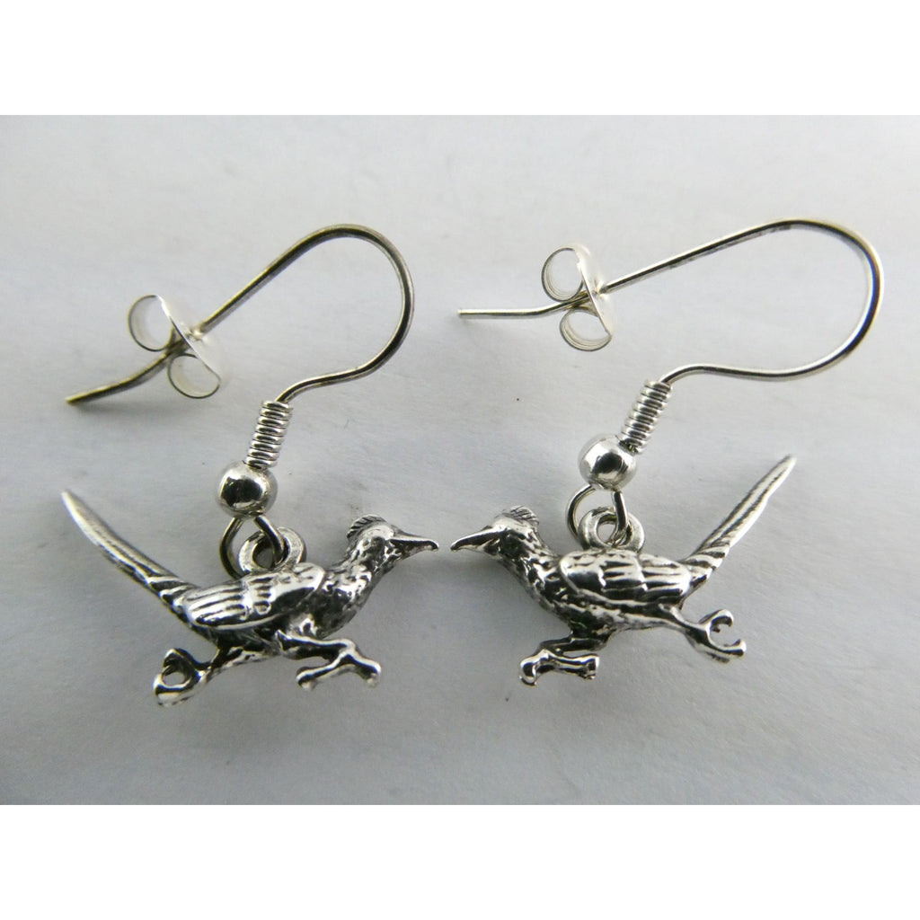 Southwestern Sterling Silver Roadrunner Bird Hook Earrings 925 3.6g 1 Inch