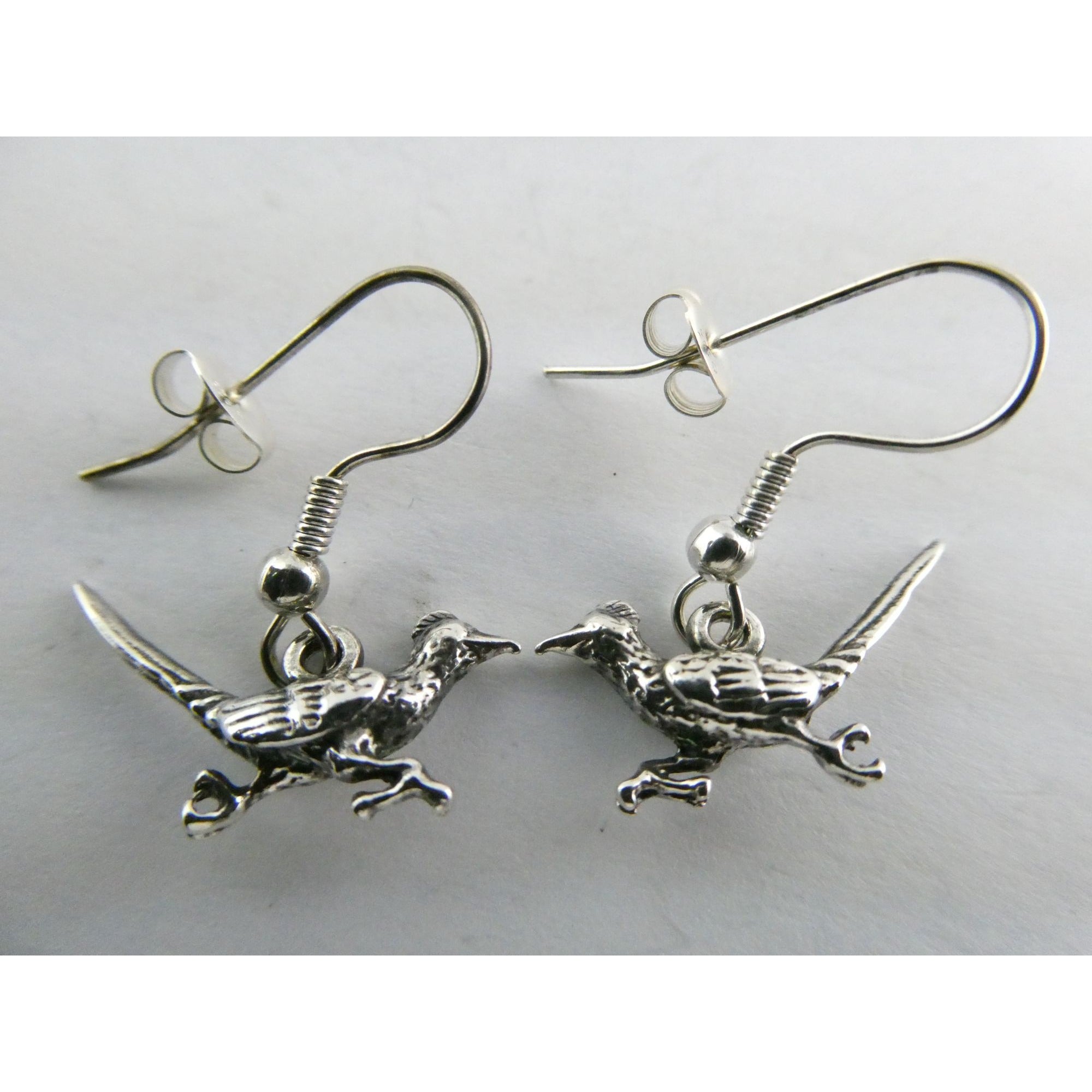 Southwestern Sterling Silver Roadrunner Bird Hook Earrings 925 3.6g 1 Inch