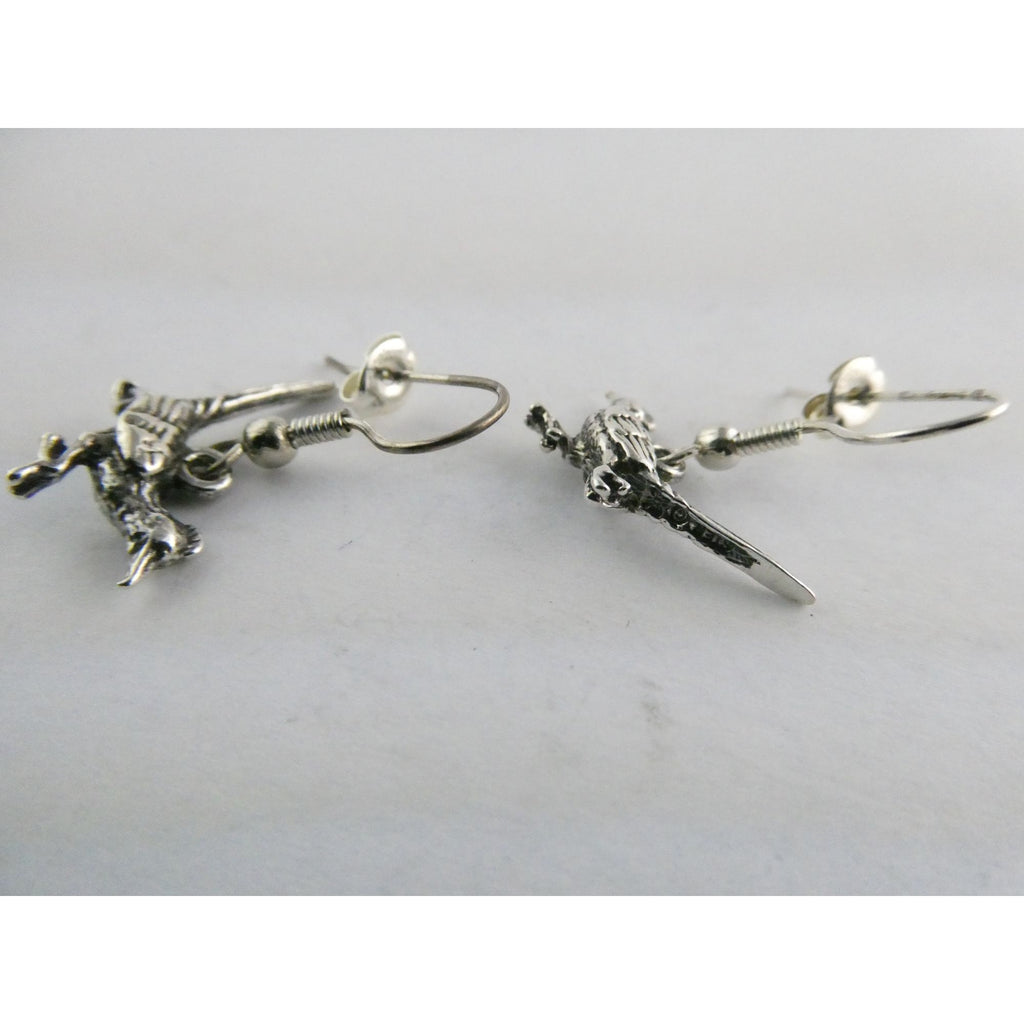 Southwestern Sterling Silver Roadrunner Bird Hook Earrings 925 3.6g 1 Inch