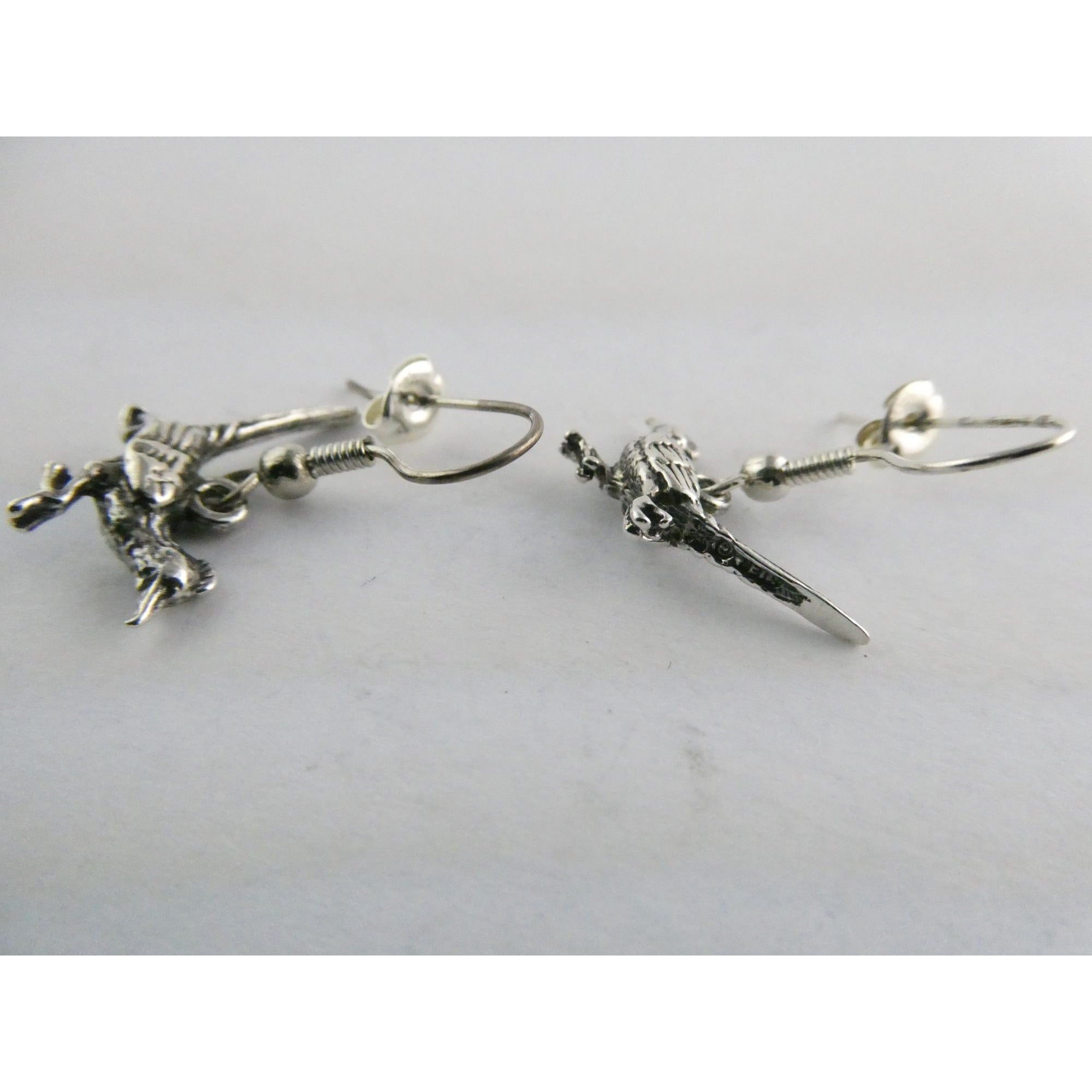 Southwestern Sterling Silver Roadrunner Bird Hook Earrings 925 3.6g 1 Inch
