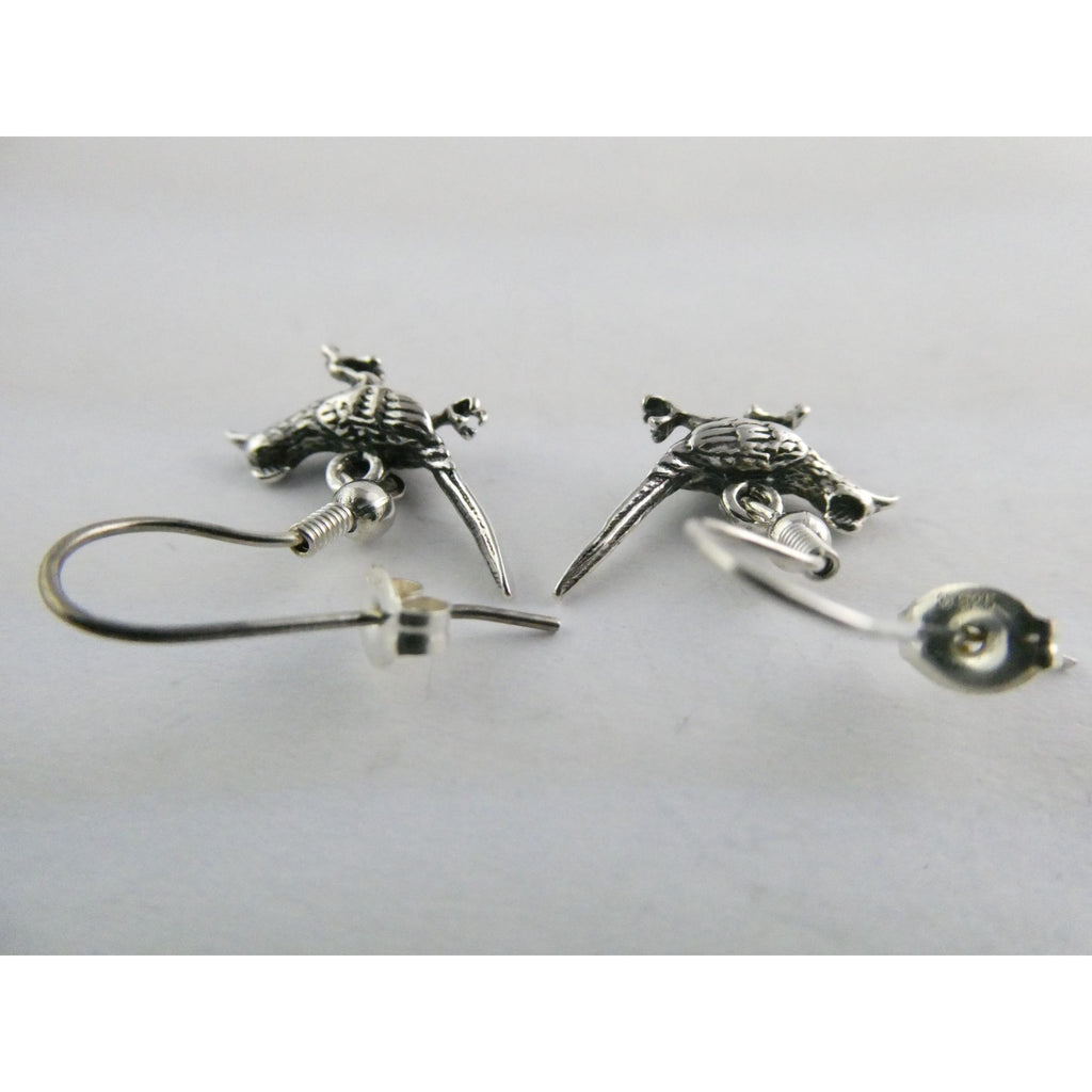 Southwestern Sterling Silver Roadrunner Bird Hook Earrings 925 3.6g 1 Inch
