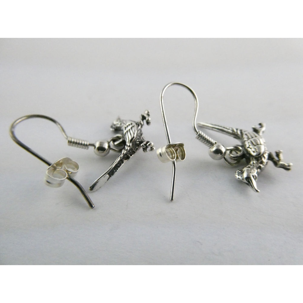 Southwestern Sterling Silver Roadrunner Bird Hook Earrings 925 3.6g 1 Inch