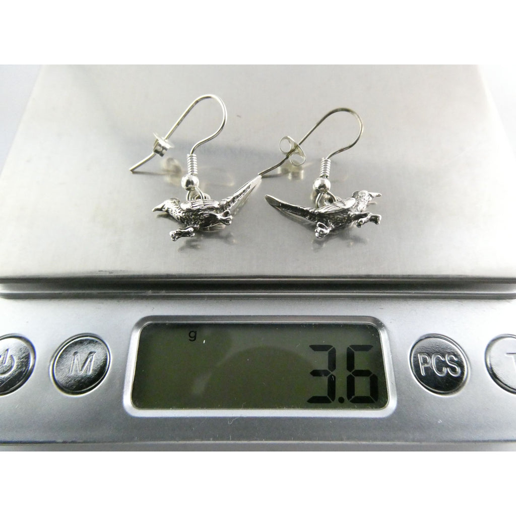 Southwestern Sterling Silver Roadrunner Bird Hook Earrings 925 3.6g 1 Inch