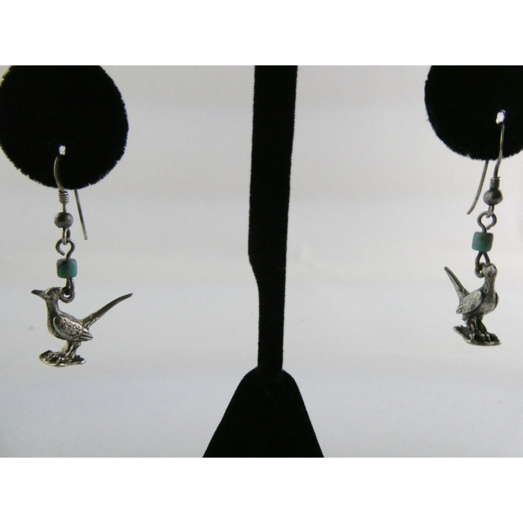 Vintage Southwestern Sterling Silver Road Runner Bird Turquoise Earrings 4.8g