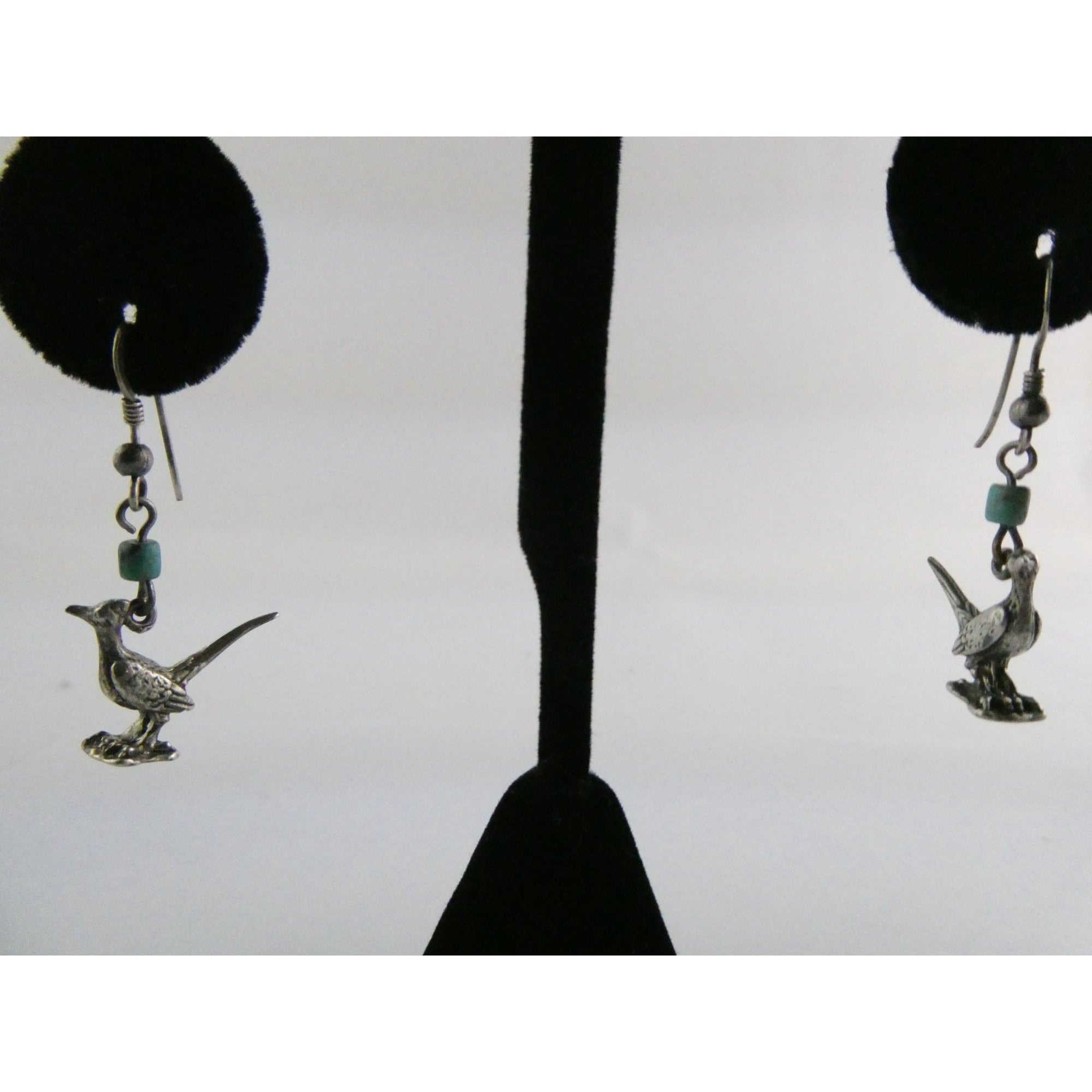 Vintage Southwestern Sterling Silver Road Runner Bird Turquoise Earrings 4.8g