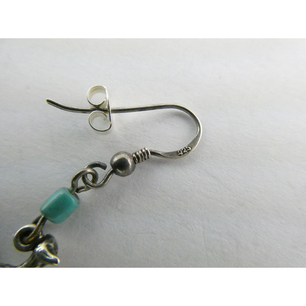 Vintage Southwestern Sterling Silver Road Runner Bird Turquoise Earrings 4.8g