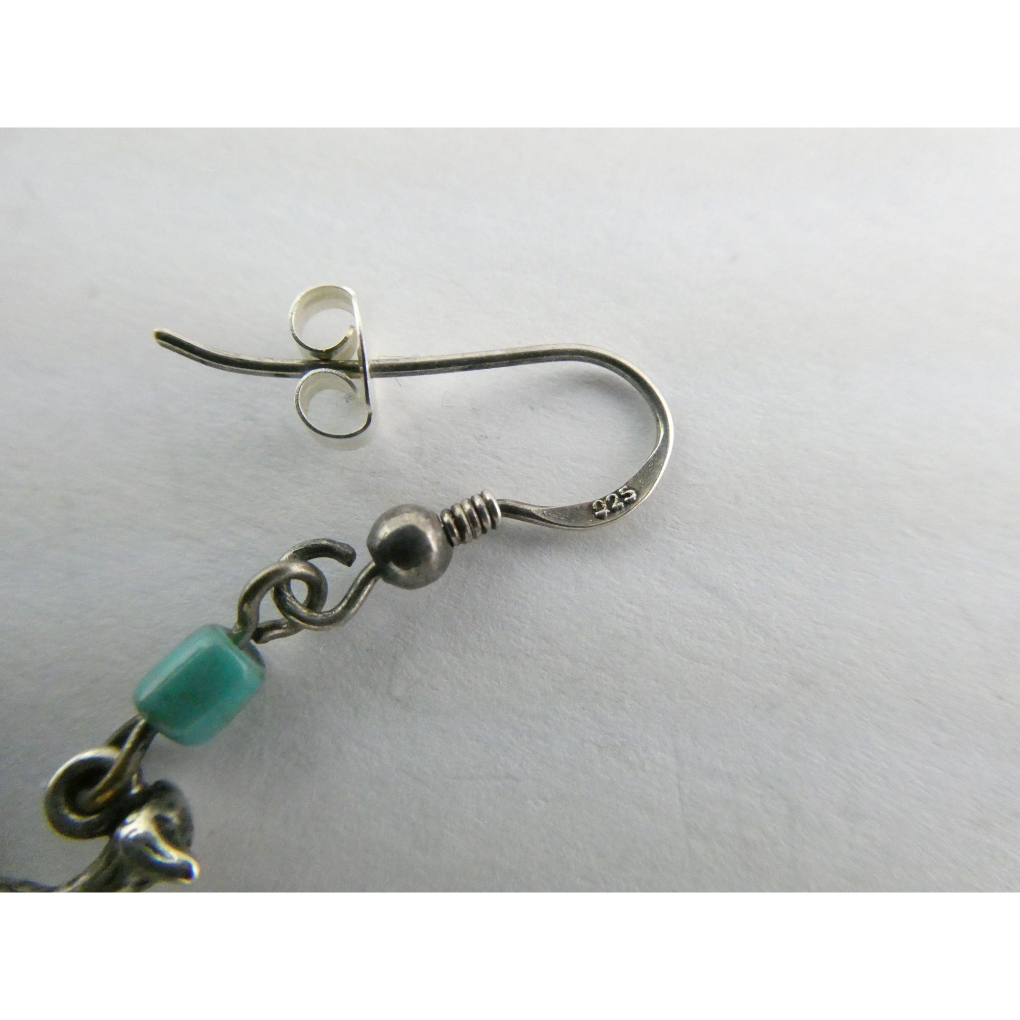 Vintage Southwestern Sterling Silver Road Runner Bird Turquoise Earrings 4.8g