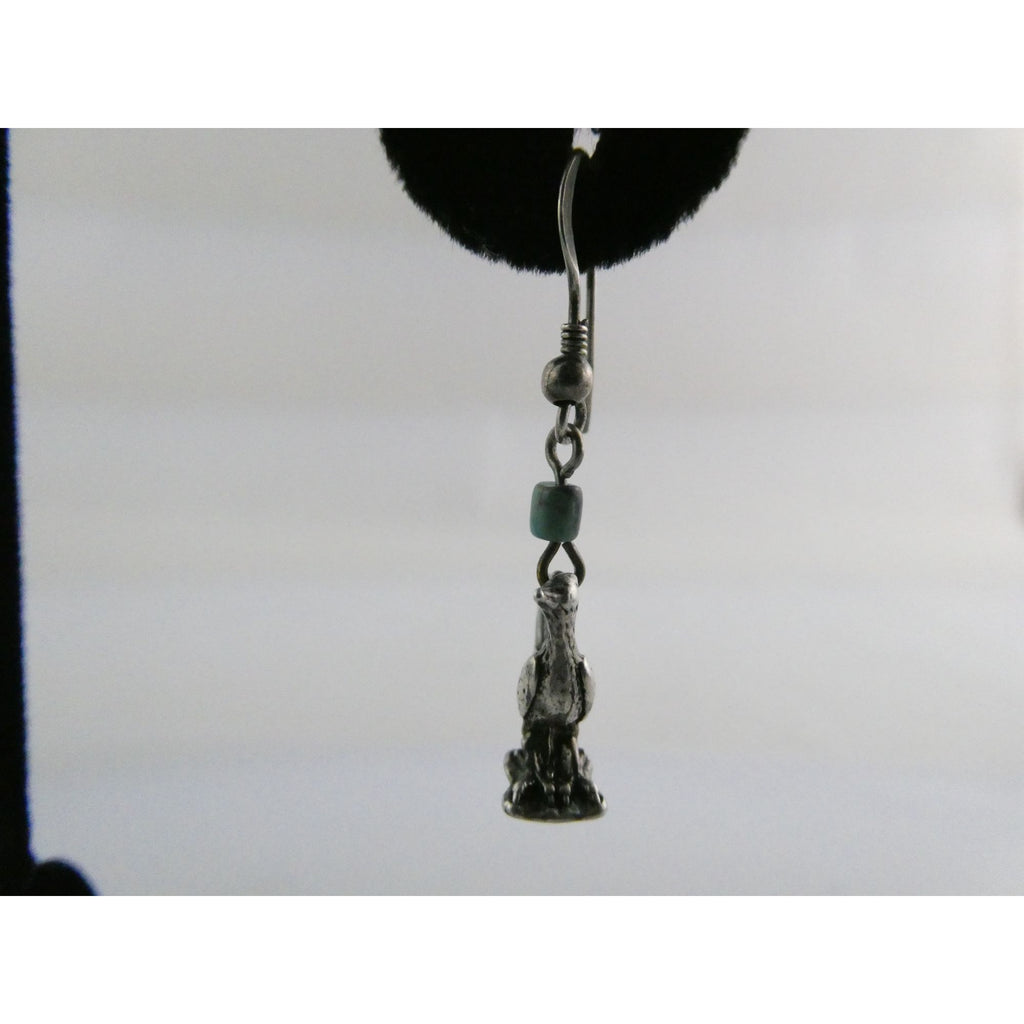 Vintage Southwestern Sterling Silver Road Runner Bird Turquoise Earrings 4.8g
