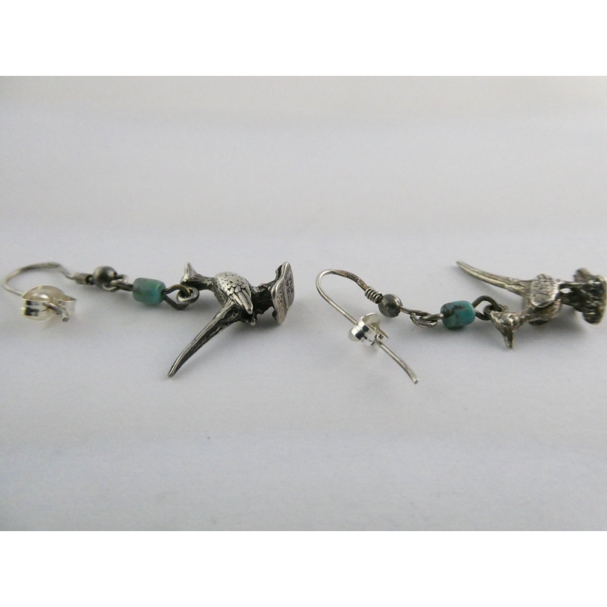 Vintage Southwestern Sterling Silver Road Runner Bird Turquoise Earrings 4.8g