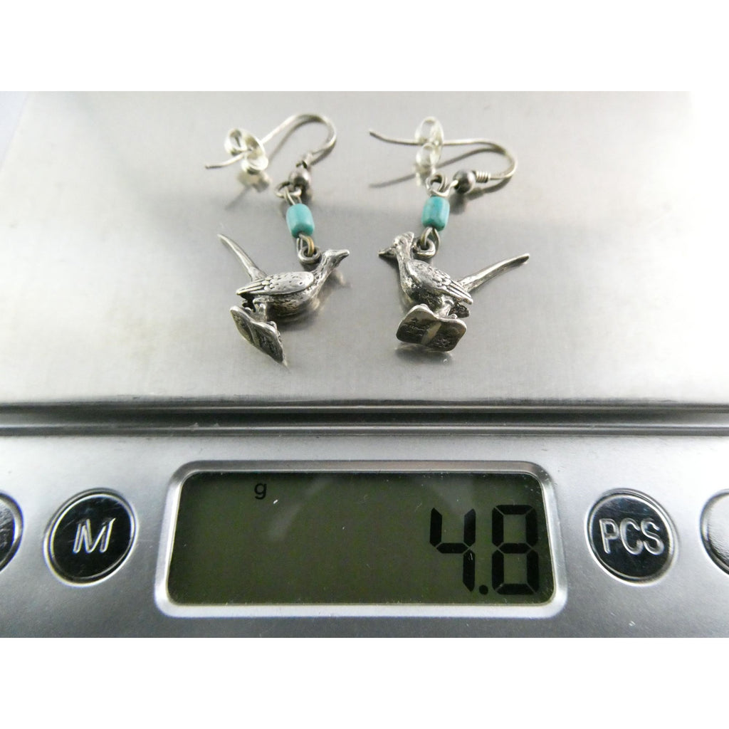 Vintage Southwestern Sterling Silver Road Runner Bird Turquoise Earrings 4.8g