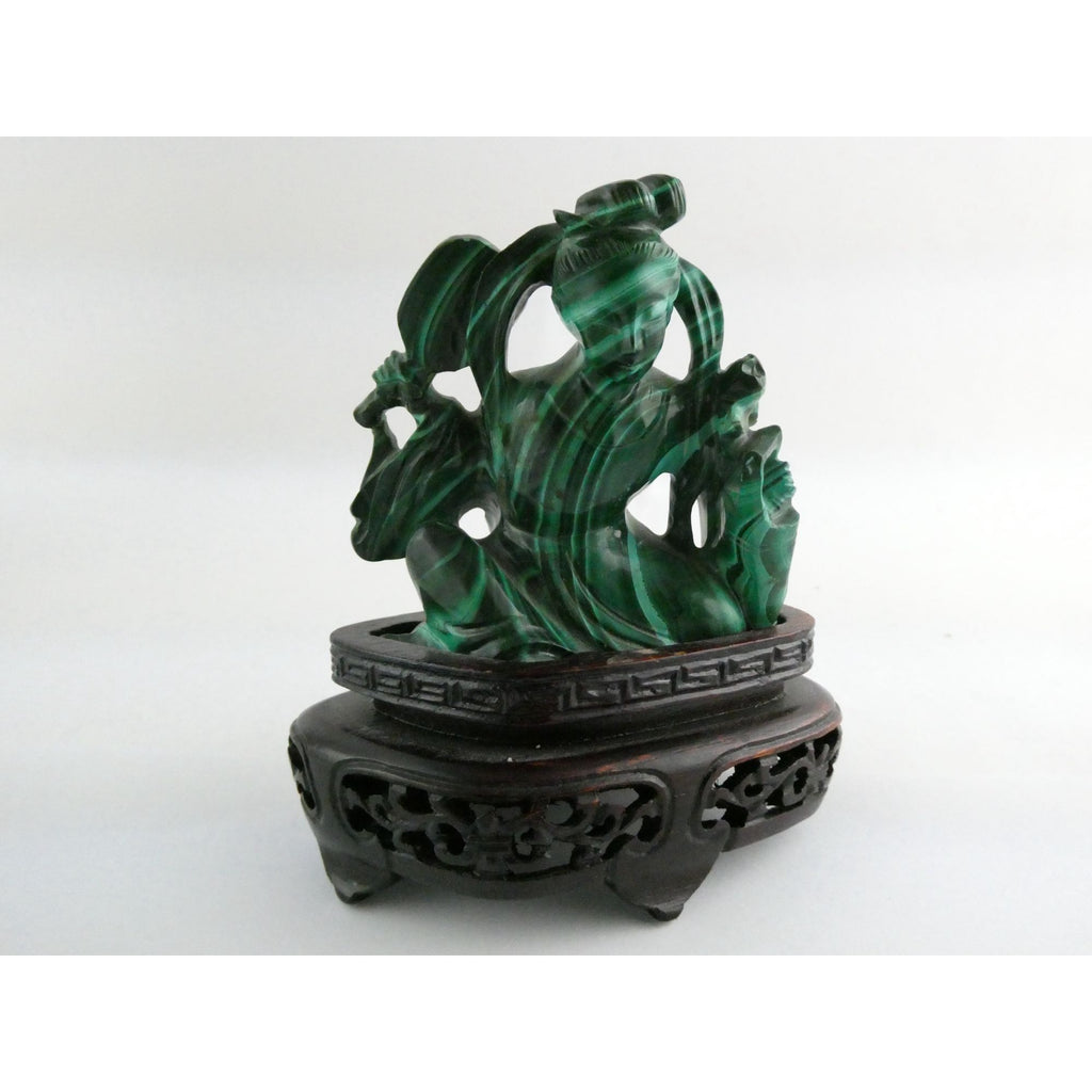 Vintage Chinese Export Green Malachite Kwan Yin Sculpture Figure 265g AS IS Base