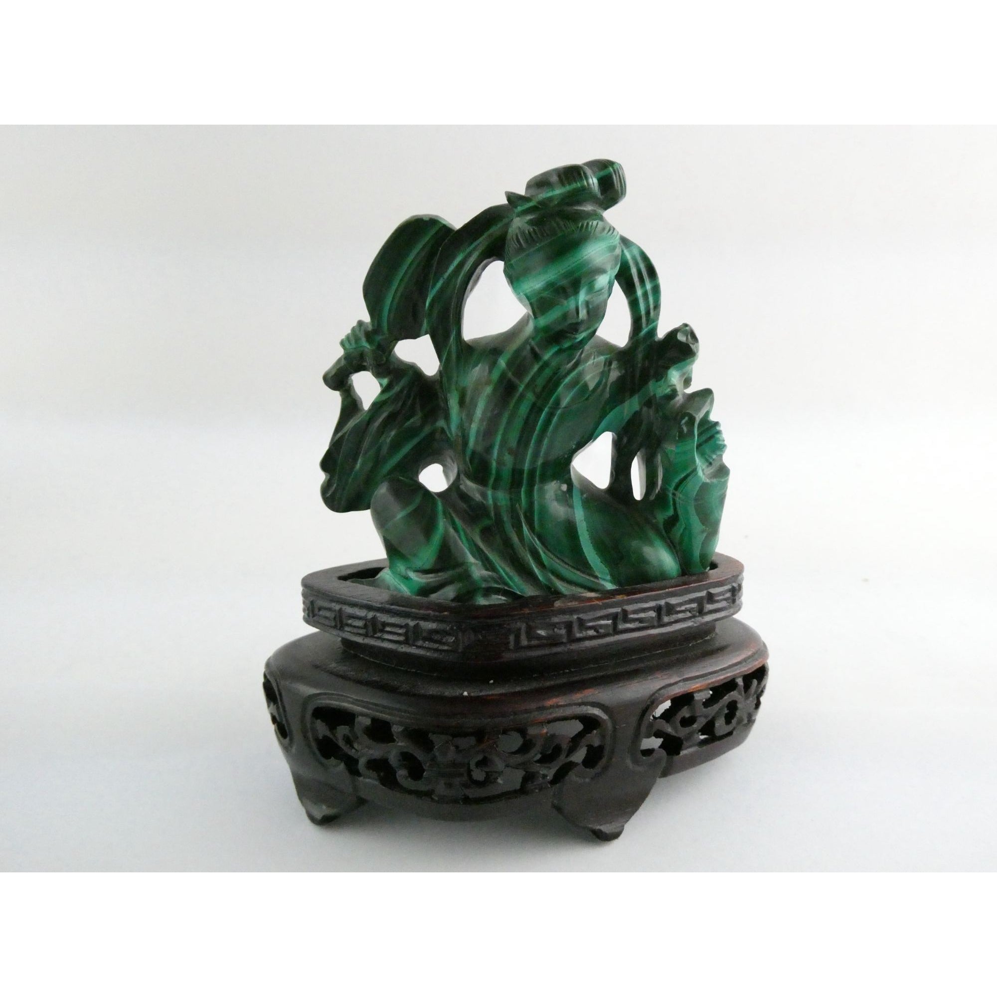 Vintage Chinese Export Green Malachite Kwan Yin Sculpture Figure 265g AS IS Base