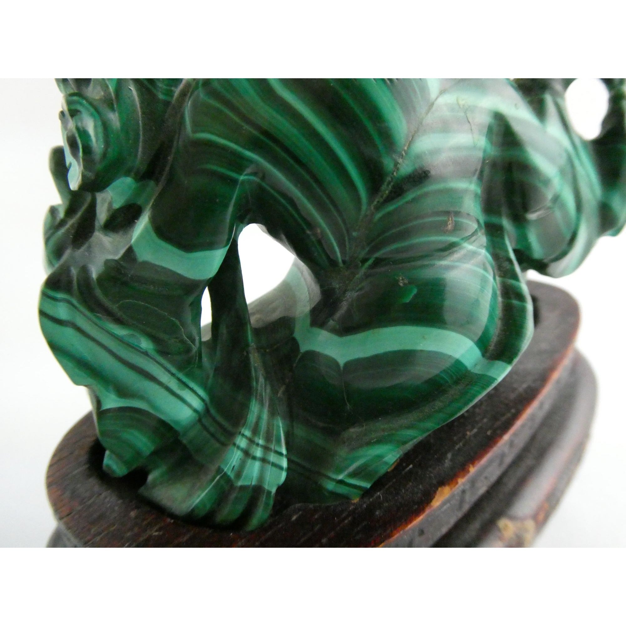 Vintage Chinese Export Green Malachite Kwan Yin Sculpture Figure 265g AS IS Base