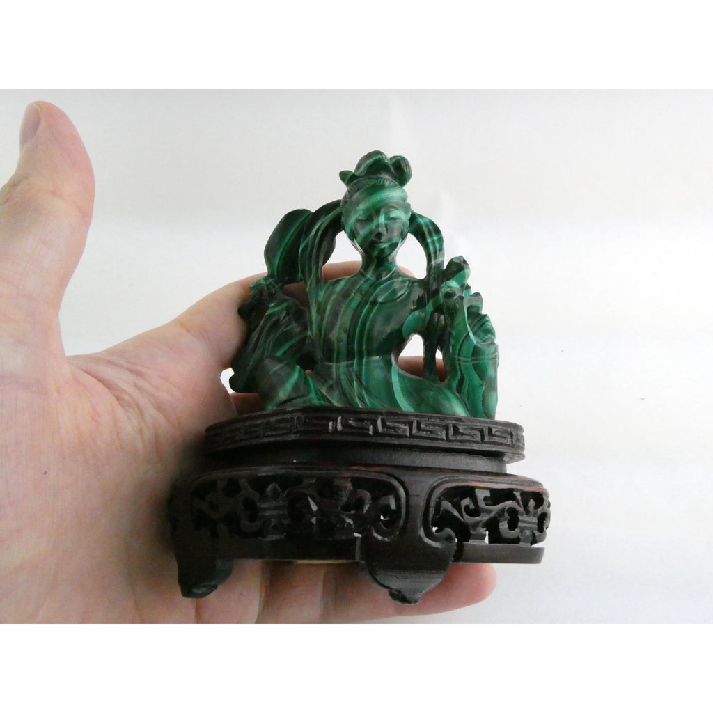 Vintage Chinese Export Green Malachite Kwan Yin Sculpture Figure 265g AS IS Base