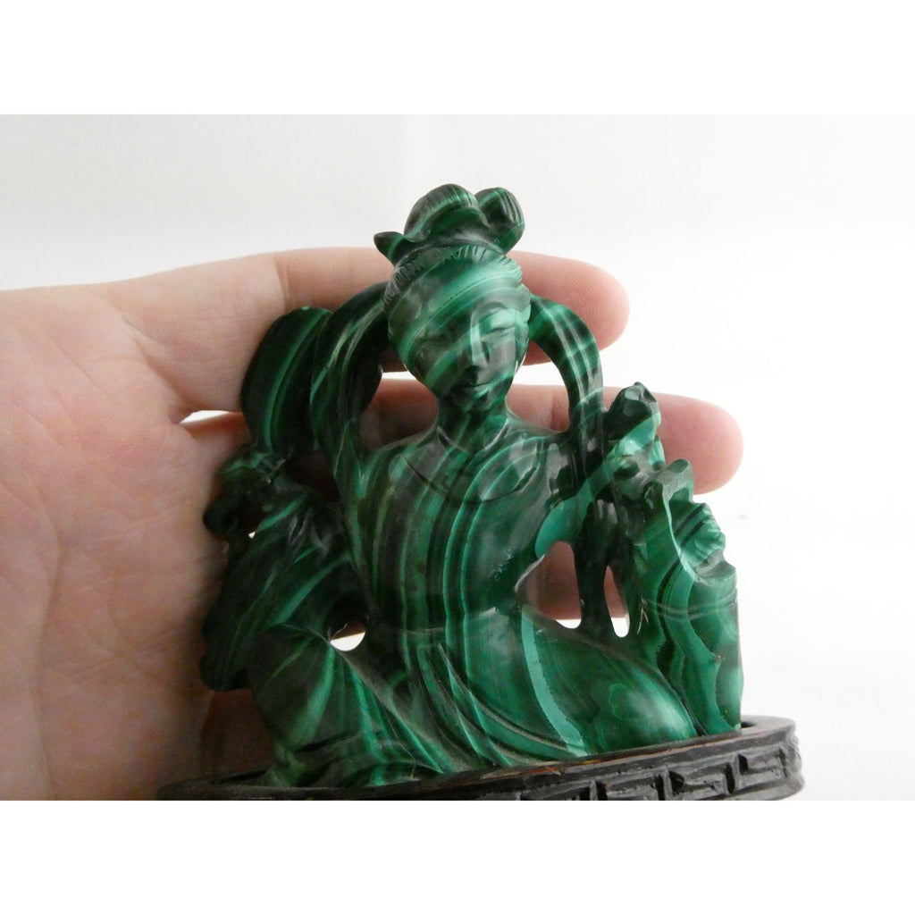 Vintage Chinese Export Green Malachite Kwan Yin Sculpture Figure 265g AS IS Base
