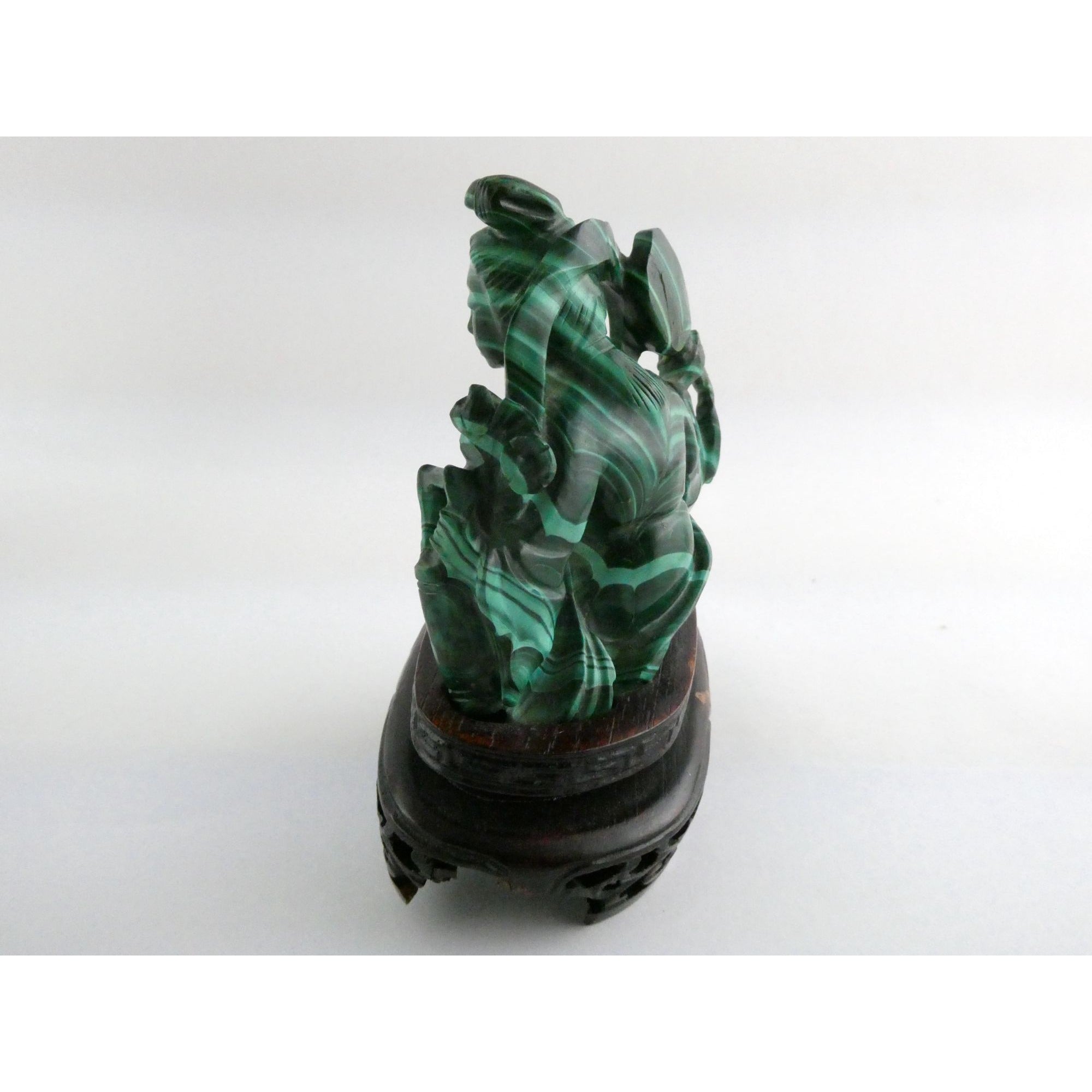 Vintage Chinese Export Green Malachite Kwan Yin Sculpture Figure 265g AS IS Base