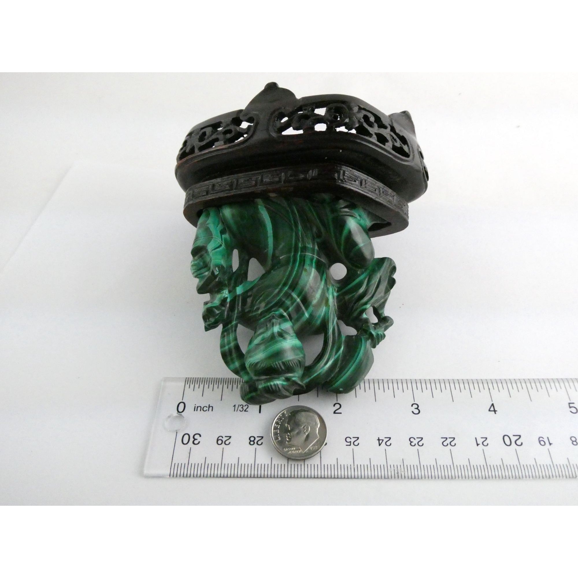 Vintage Chinese Export Green Malachite Kwan Yin Sculpture Figure 265g AS IS Base