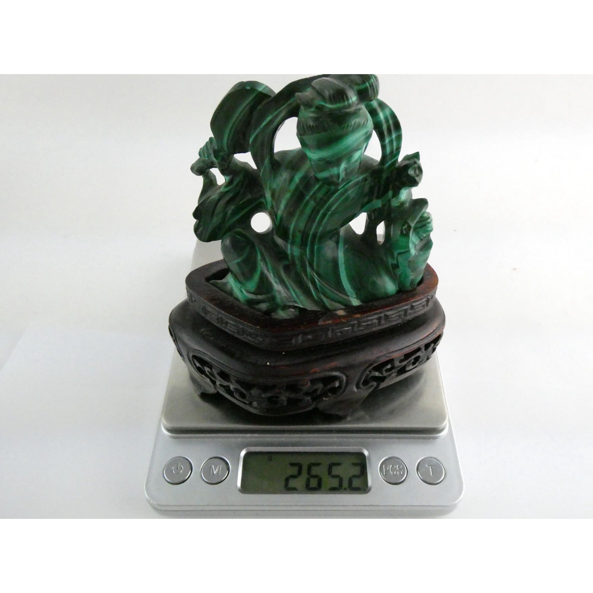 Vintage Chinese Export Green Malachite Kwan Yin Sculpture Figure 265g AS IS Base