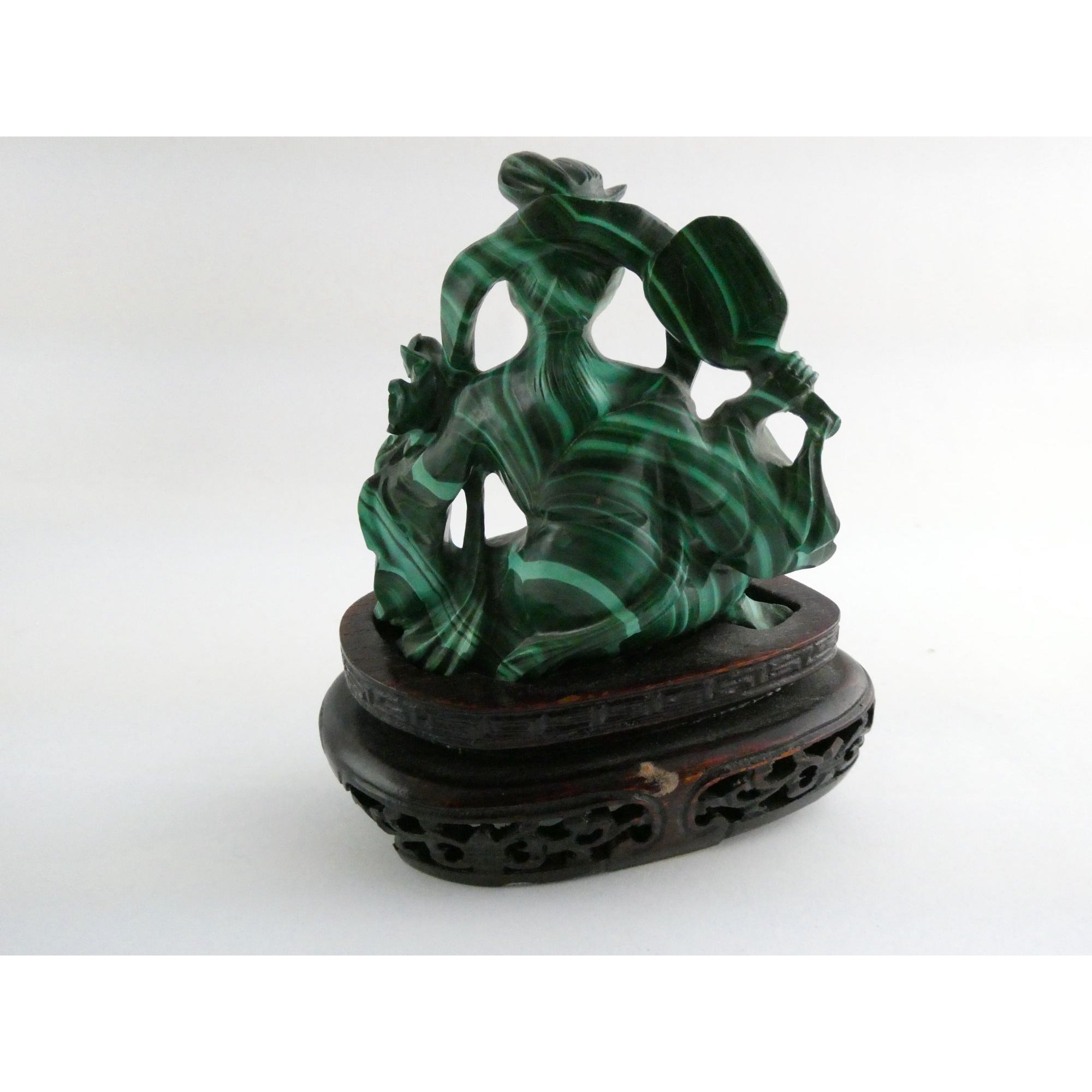 Vintage Chinese Export Green Malachite Kwan Yin Sculpture Figure 265g AS IS Base