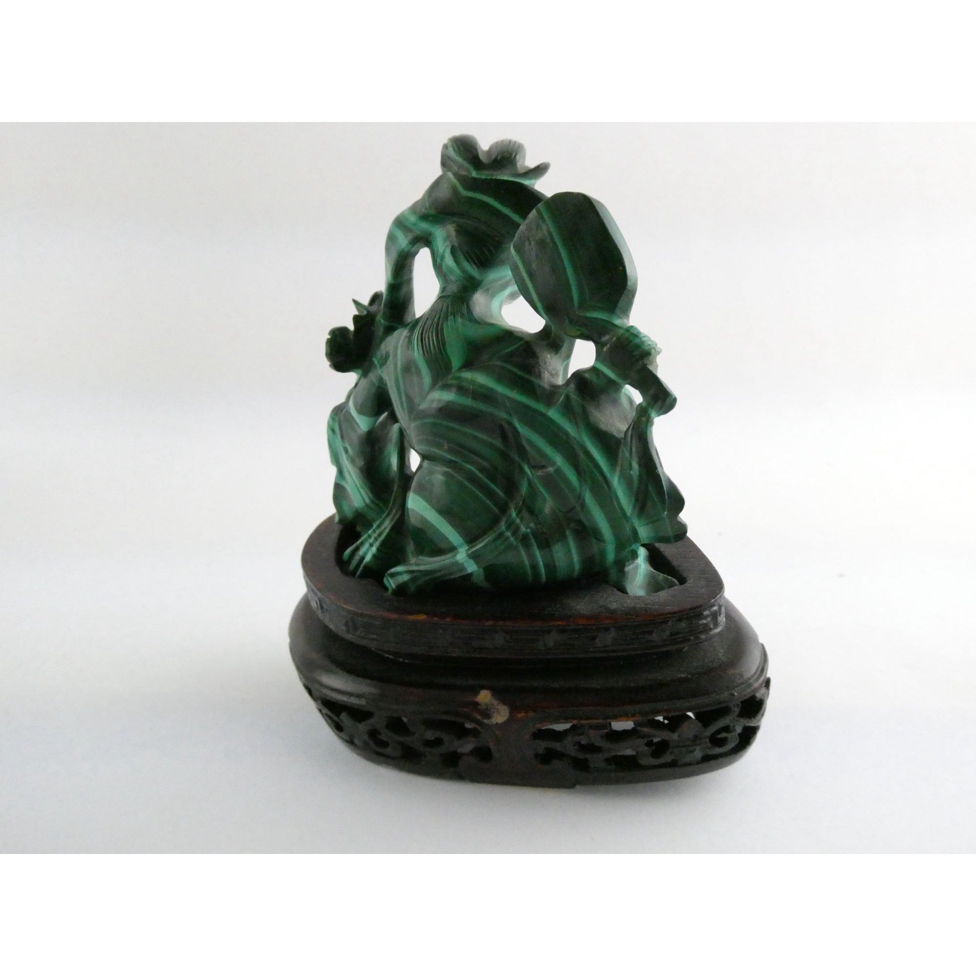 Vintage Chinese Export Green Malachite Kwan Yin Sculpture Figure 265g AS IS Base