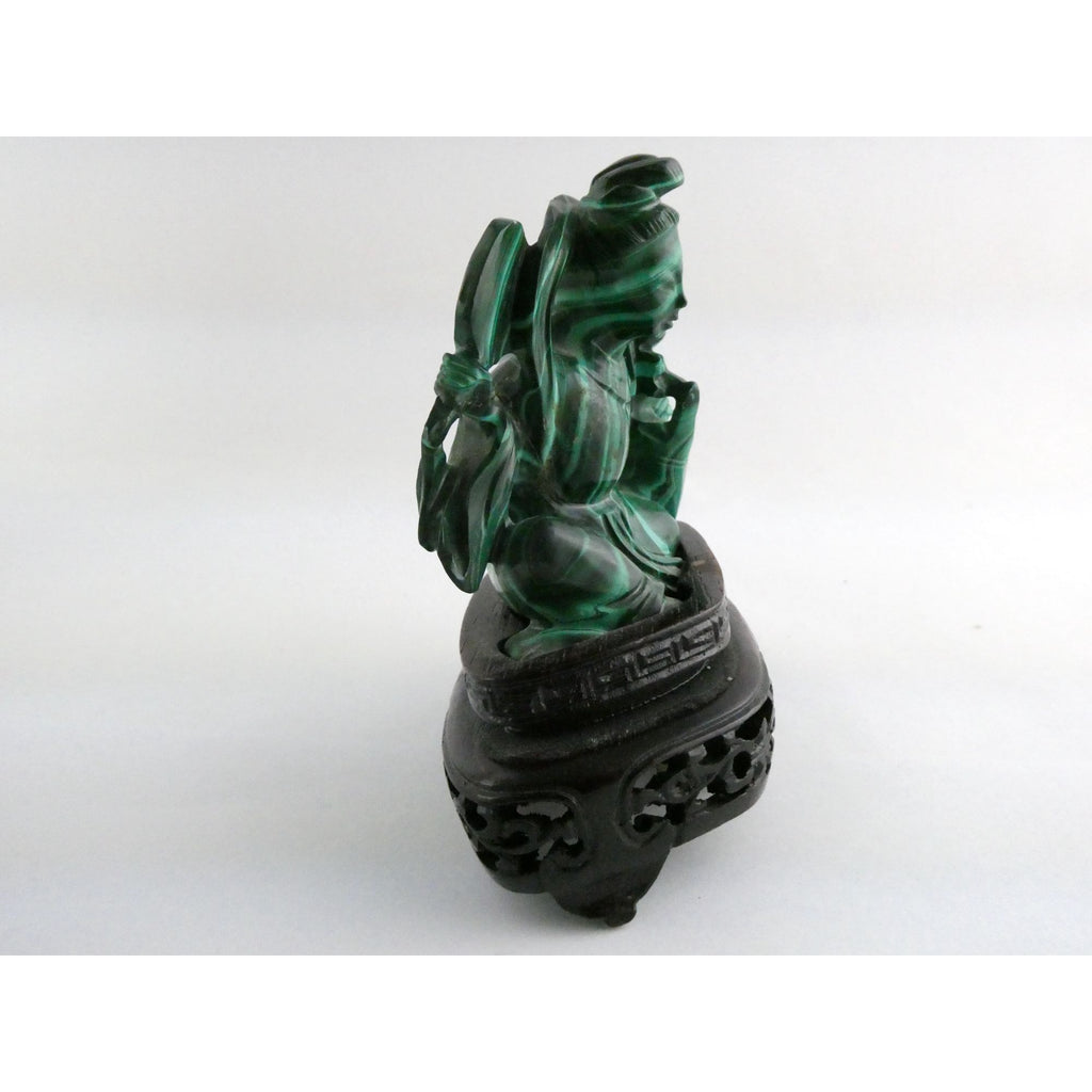 Vintage Chinese Export Green Malachite Kwan Yin Sculpture Figure 265g AS IS Base