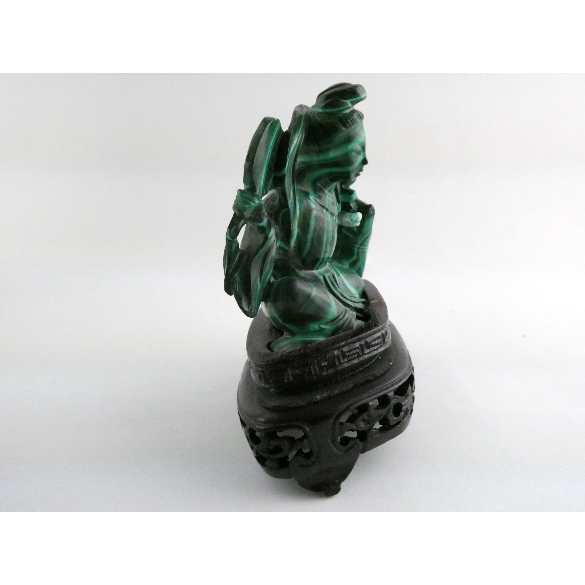 Vintage Chinese Export Green Malachite Kwan Yin Sculpture Figure 265g AS IS Base