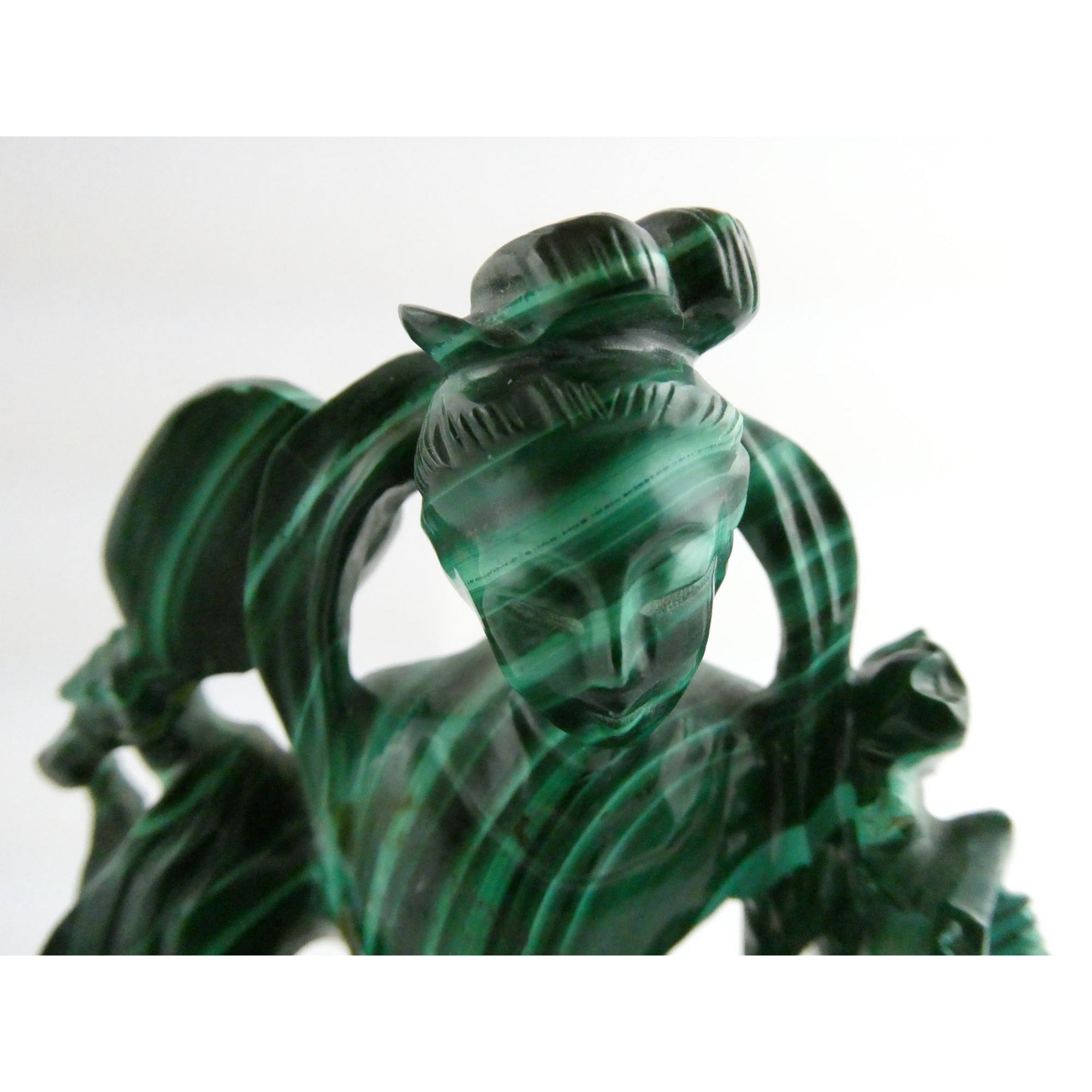 Vintage Chinese Export Green Malachite Kwan Yin Sculpture Figure 265g AS IS Base