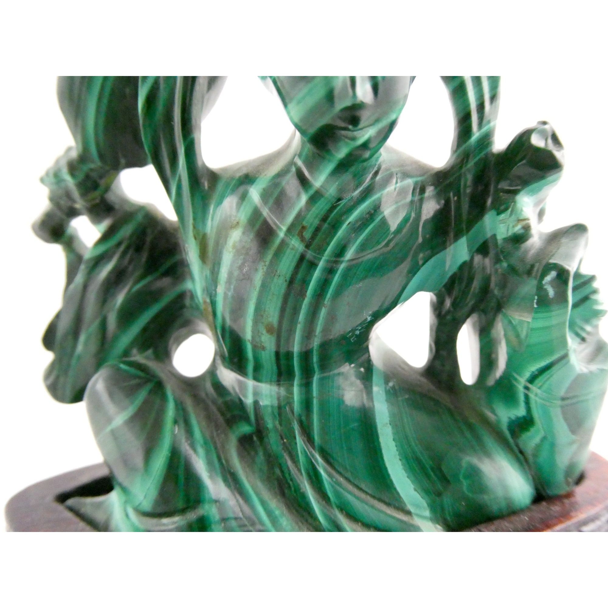 Vintage Chinese Export Green Malachite Kwan Yin Sculpture Figure 265g AS IS Base