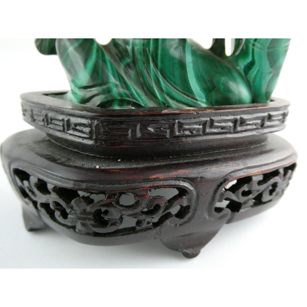 Vintage Chinese Export Green Malachite Kwan Yin Sculpture Figure 265g AS IS Base
