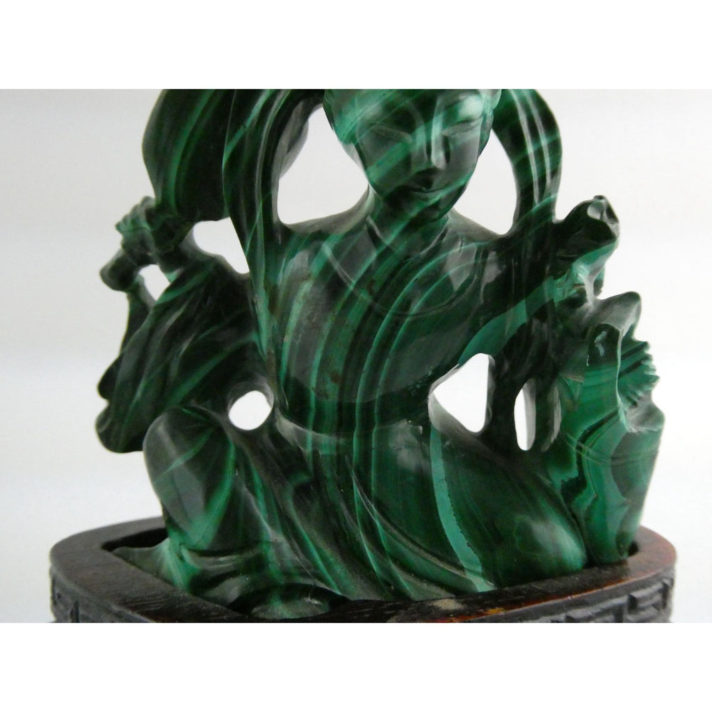 Vintage Chinese Export Green Malachite Kwan Yin Sculpture Figure 265g AS IS Base