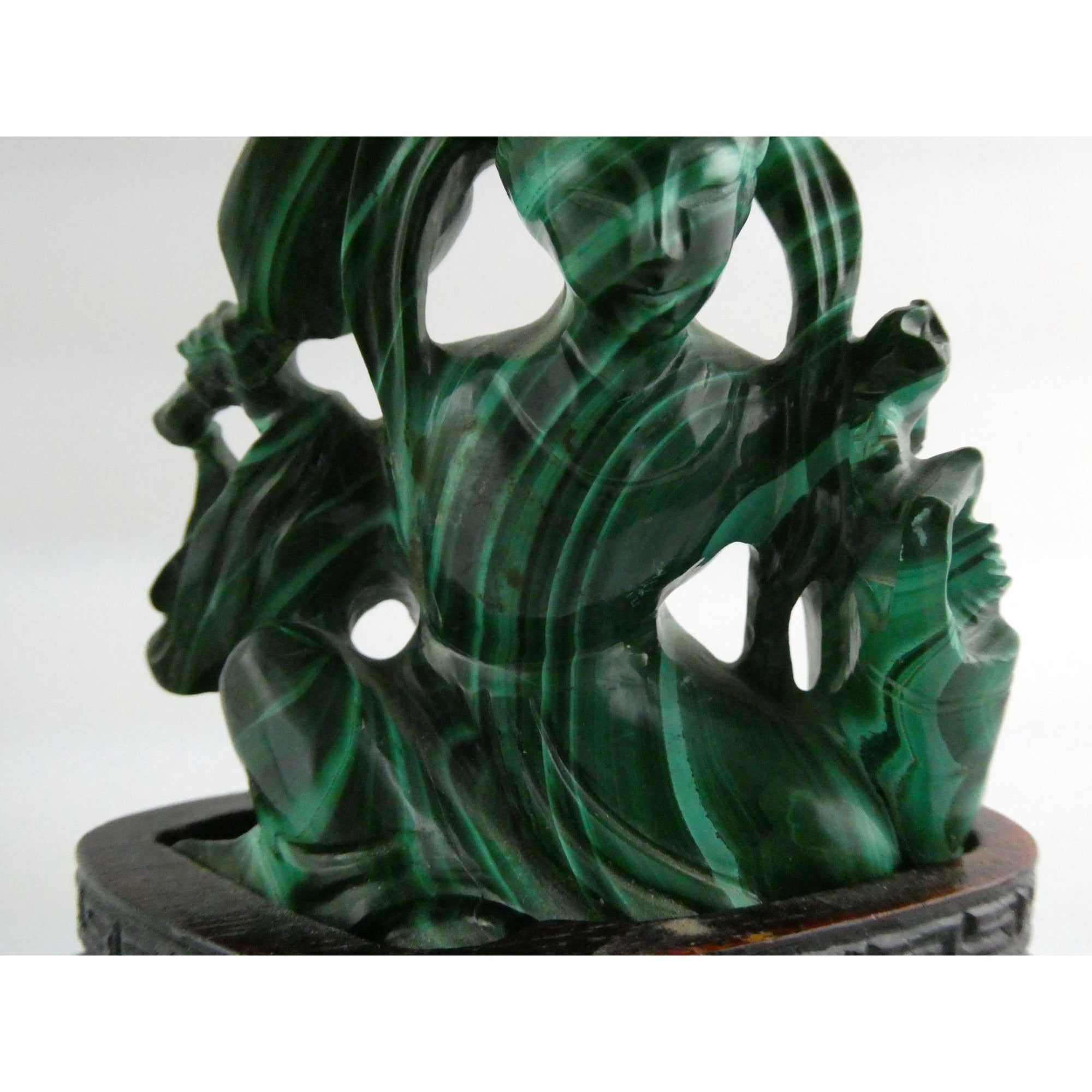 Vintage Chinese Export Green Malachite Kwan Yin Sculpture Figure 265g AS IS Base