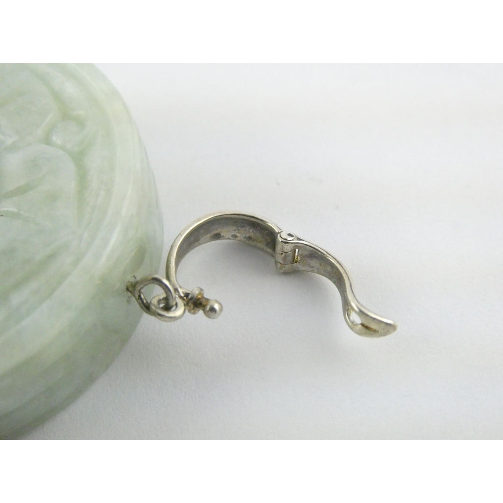 Antique Sterling Silver Chinese Carved Celadon Jade Disc Pendant Enhancer 45.9g
