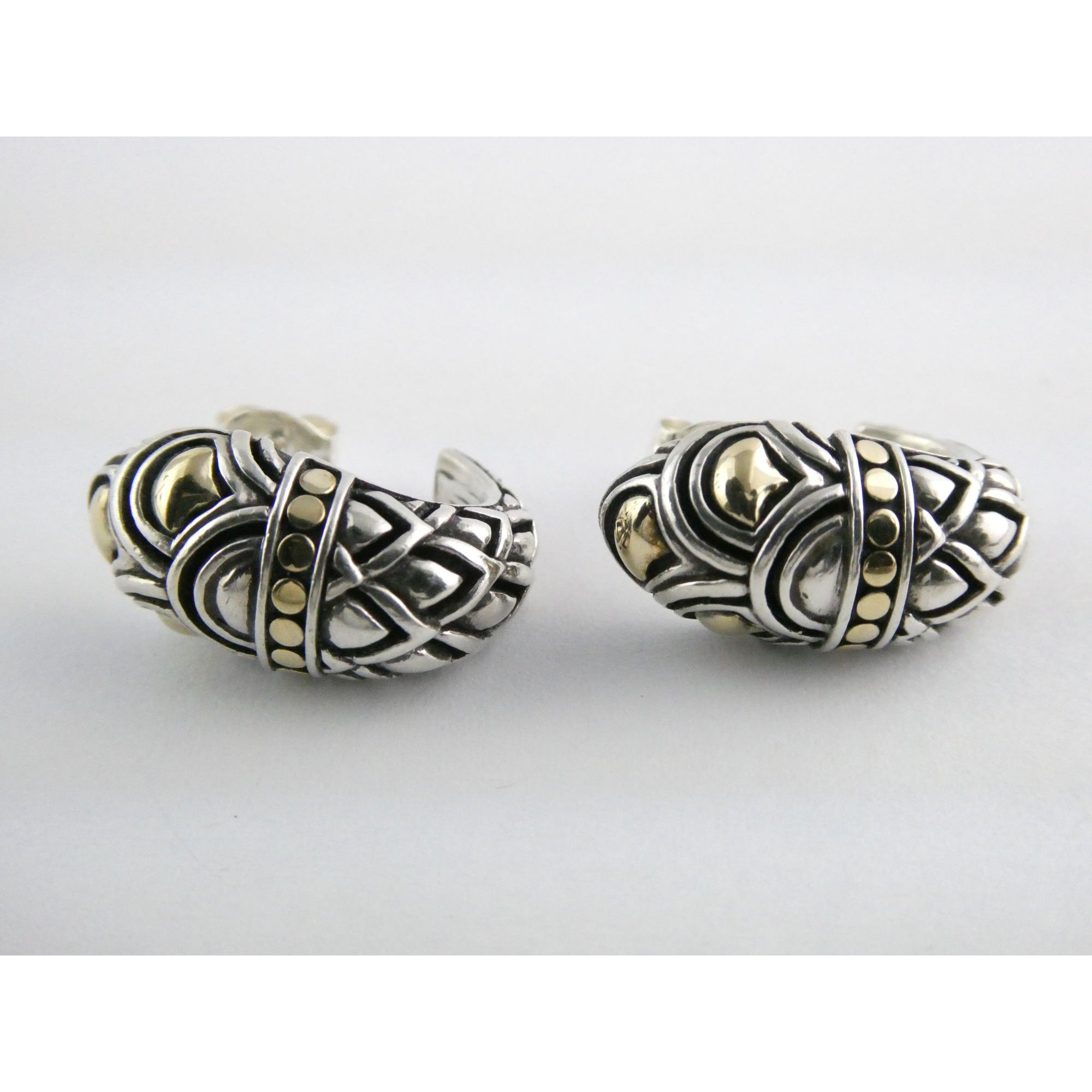 John Hardy Naga Shrimp 18K Yellow Gold and Sterling Silver Earrings 8g 20mm 925