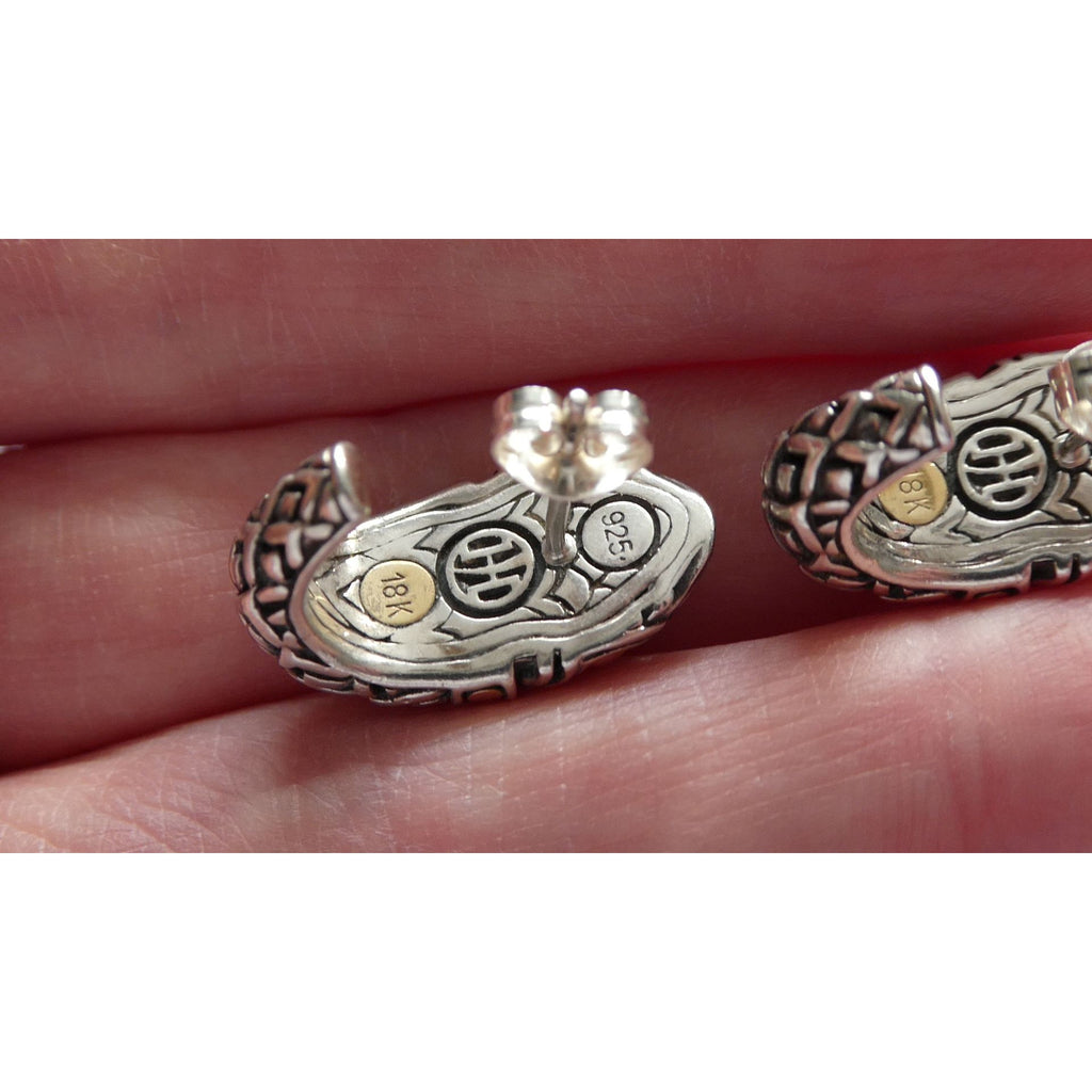 John Hardy Naga Shrimp 18K Yellow Gold and Sterling Silver Earrings 8g 20mm 925