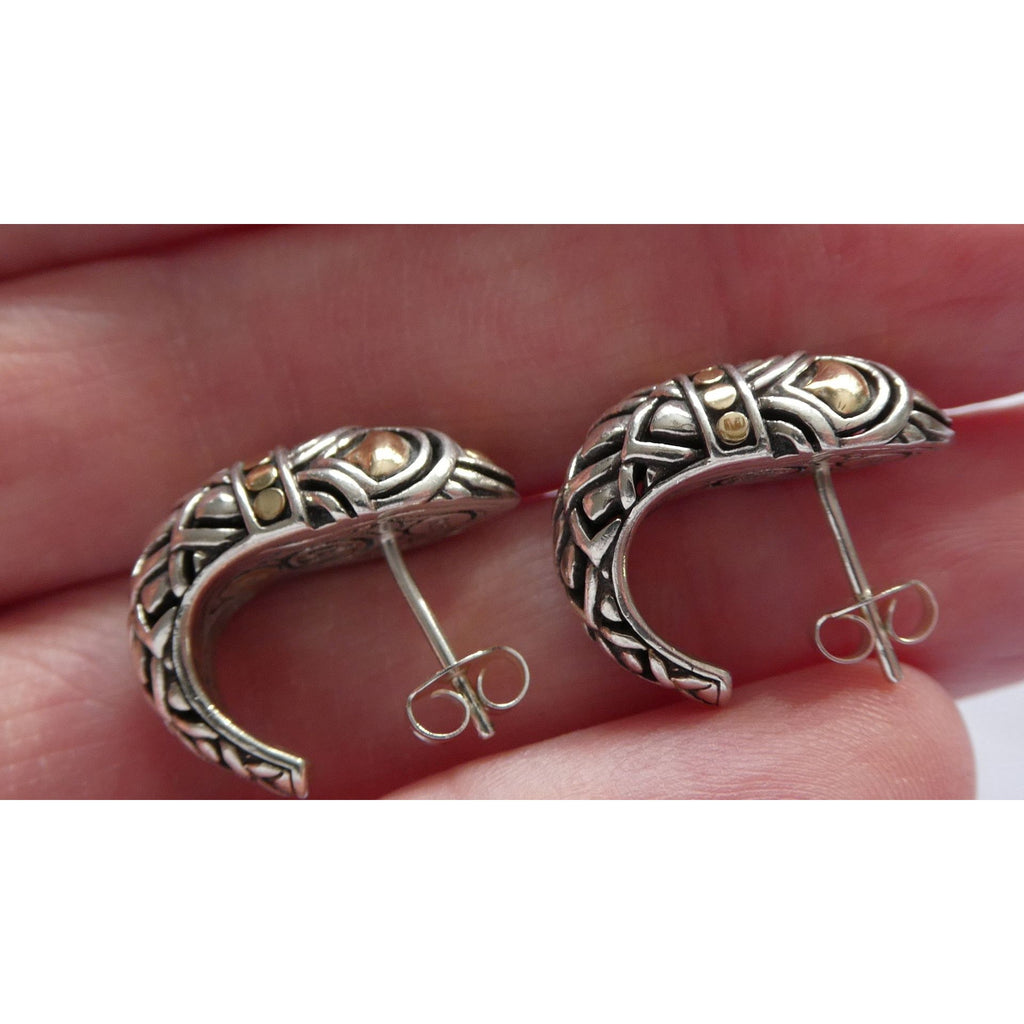 John Hardy Naga Shrimp 18K Yellow Gold and Sterling Silver Earrings 8g 20mm 925