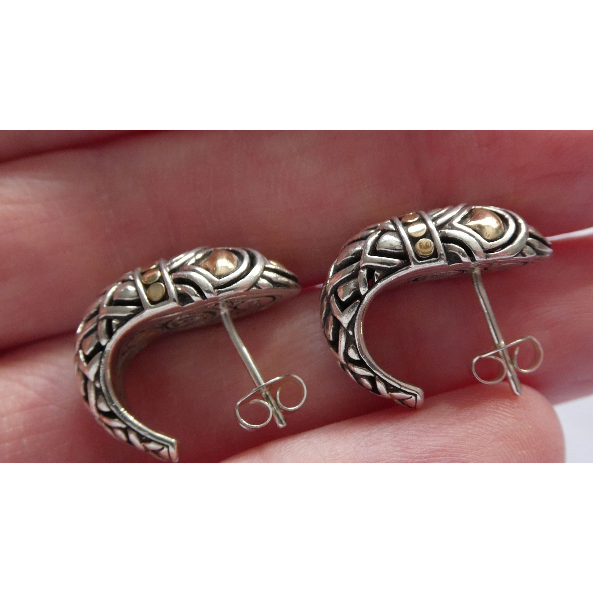 John Hardy Naga Shrimp 18K Yellow Gold and Sterling Silver Earrings 8g 20mm 925