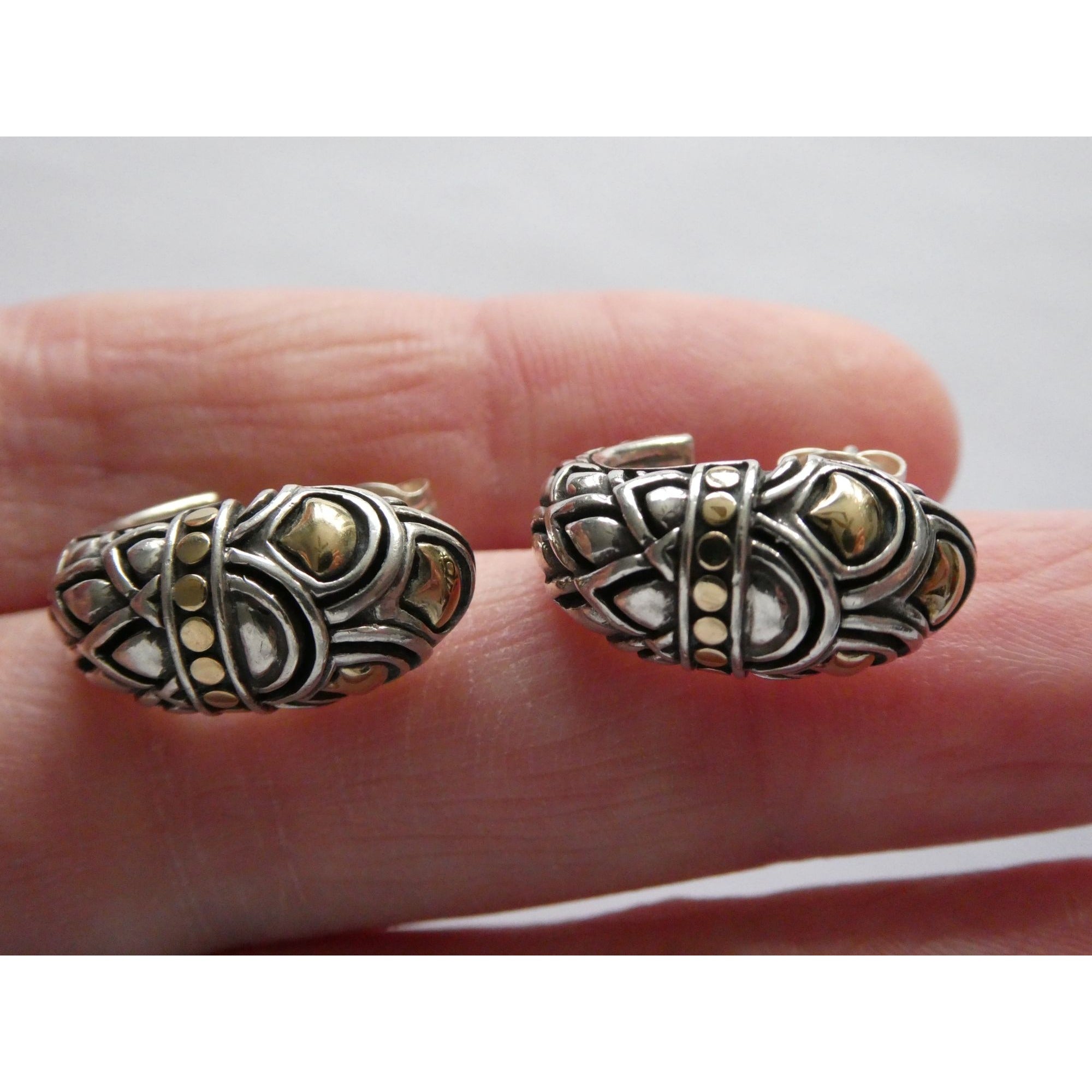 John Hardy Naga Shrimp 18K Yellow Gold and Sterling Silver Earrings 8g 20mm 925