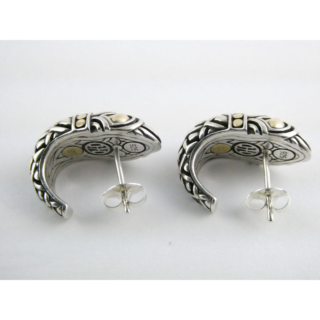 John Hardy Naga Shrimp 18K Yellow Gold and Sterling Silver Earrings 8g 20mm 925