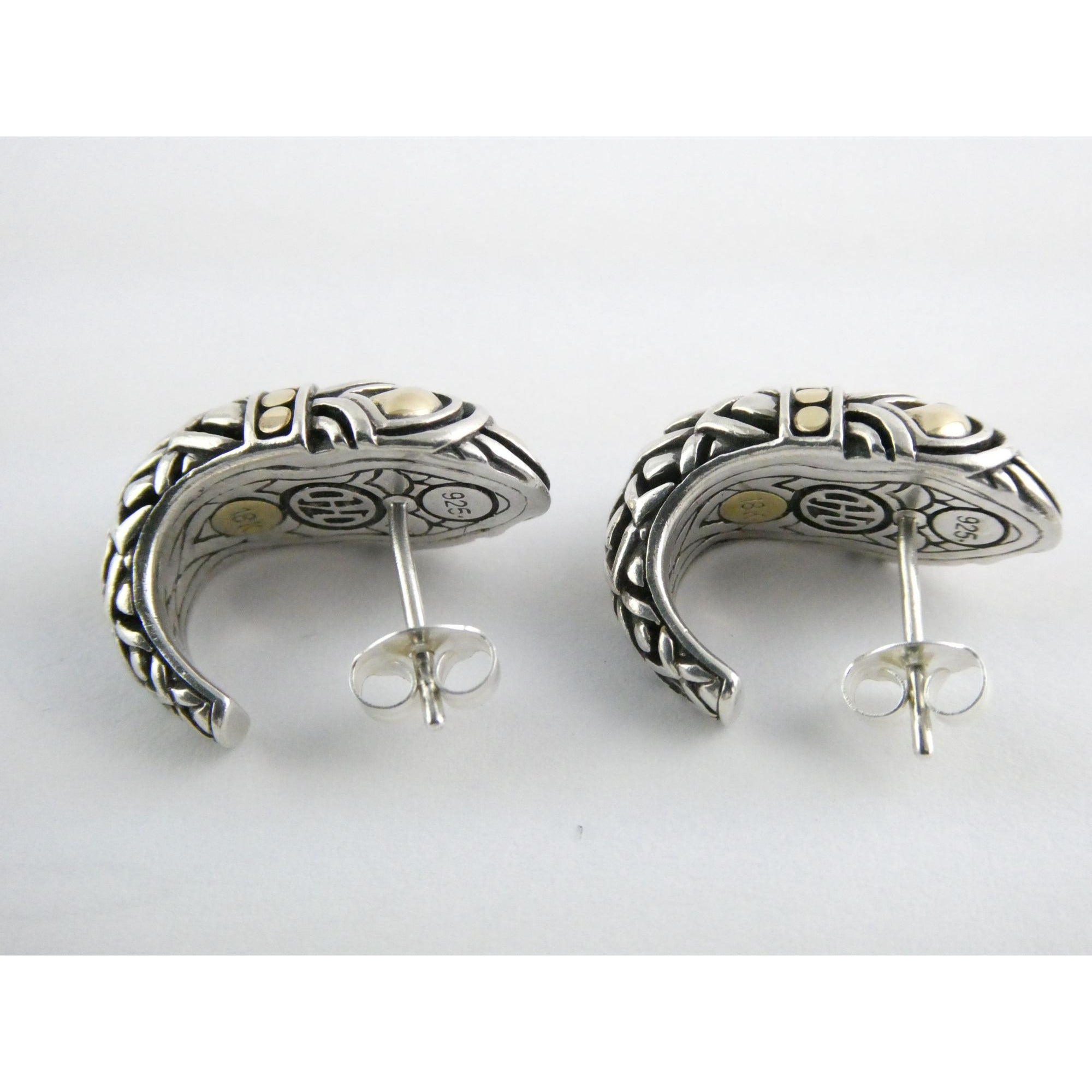 John Hardy Naga Shrimp 18K Yellow Gold and Sterling Silver Earrings 8g 20mm 925