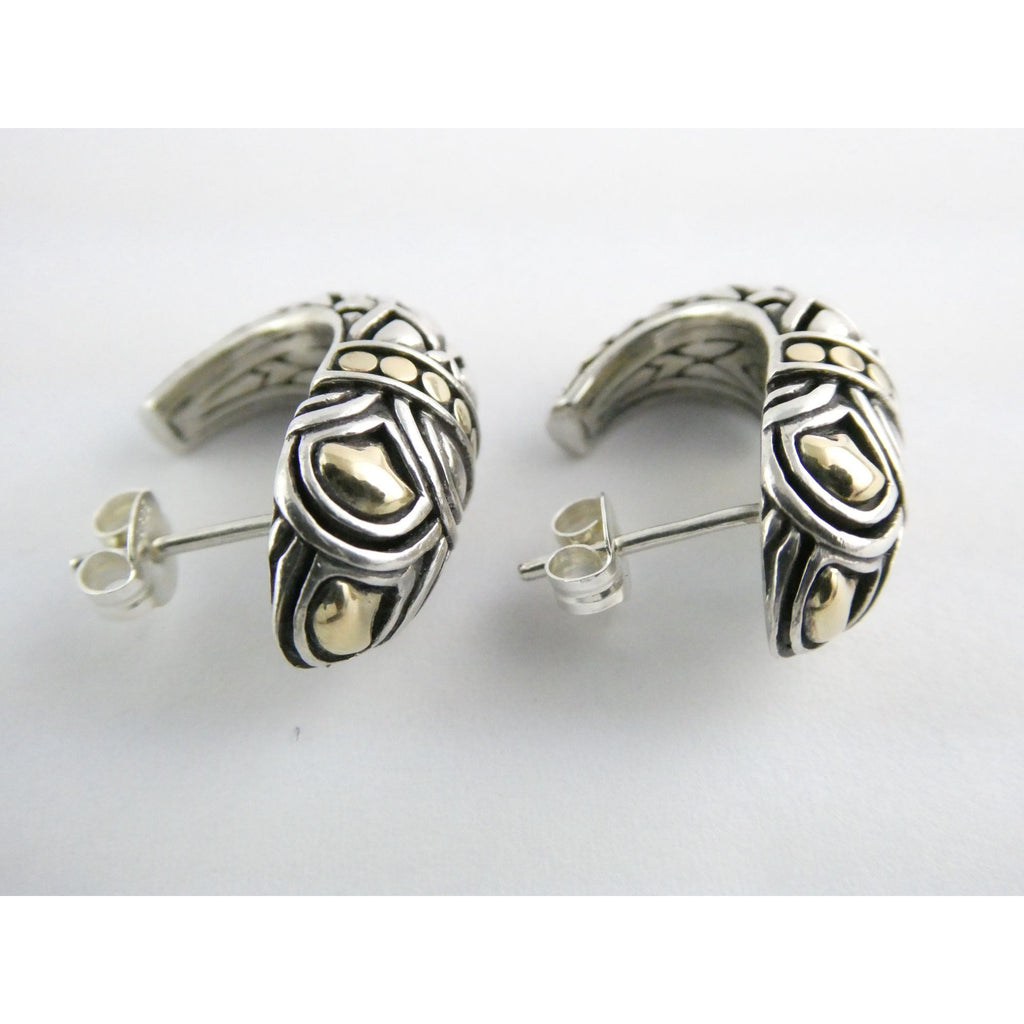 John Hardy Naga Shrimp 18K Yellow Gold and Sterling Silver Earrings 8g 20mm 925