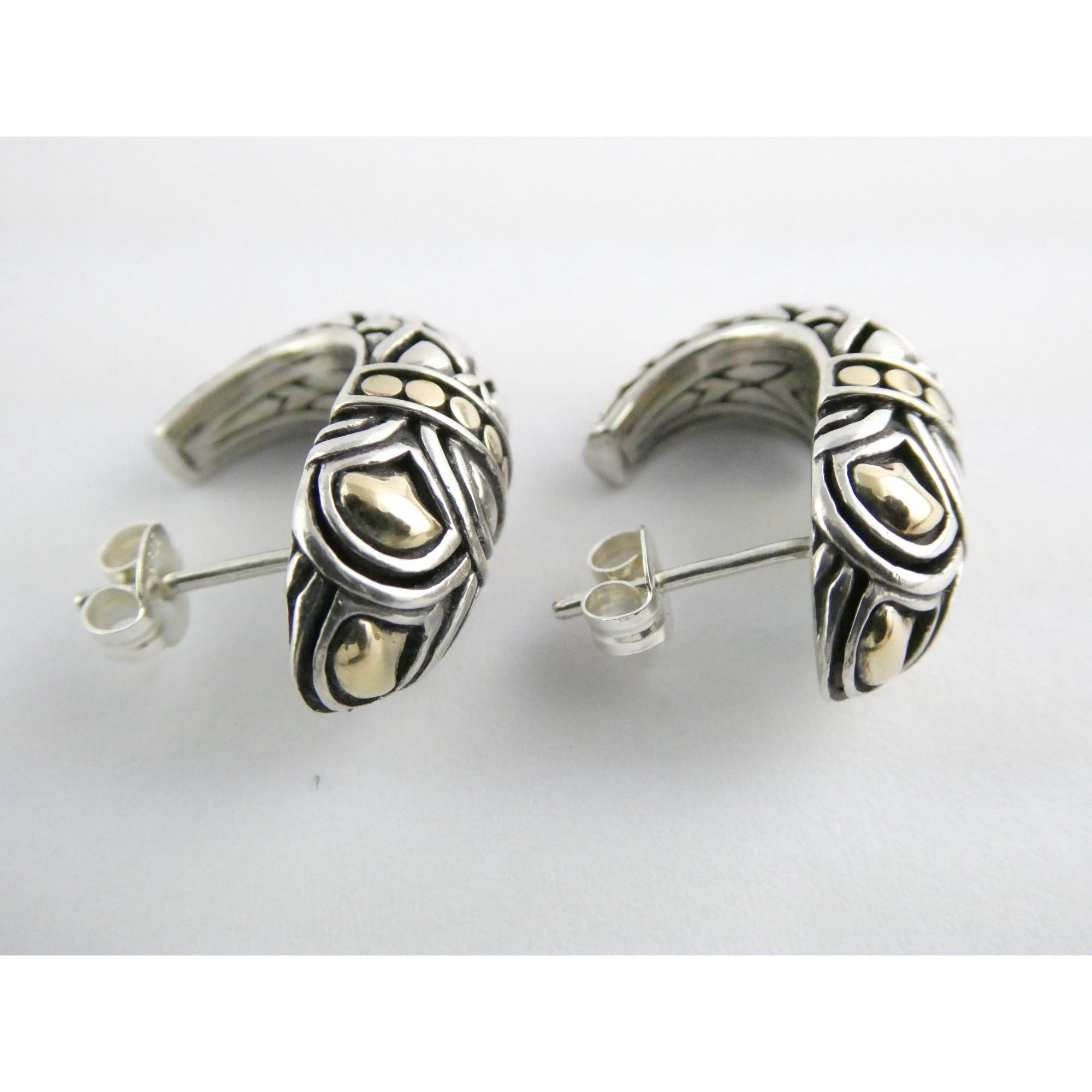 John Hardy Naga Shrimp 18K Yellow Gold and Sterling Silver Earrings 8g 20mm 925