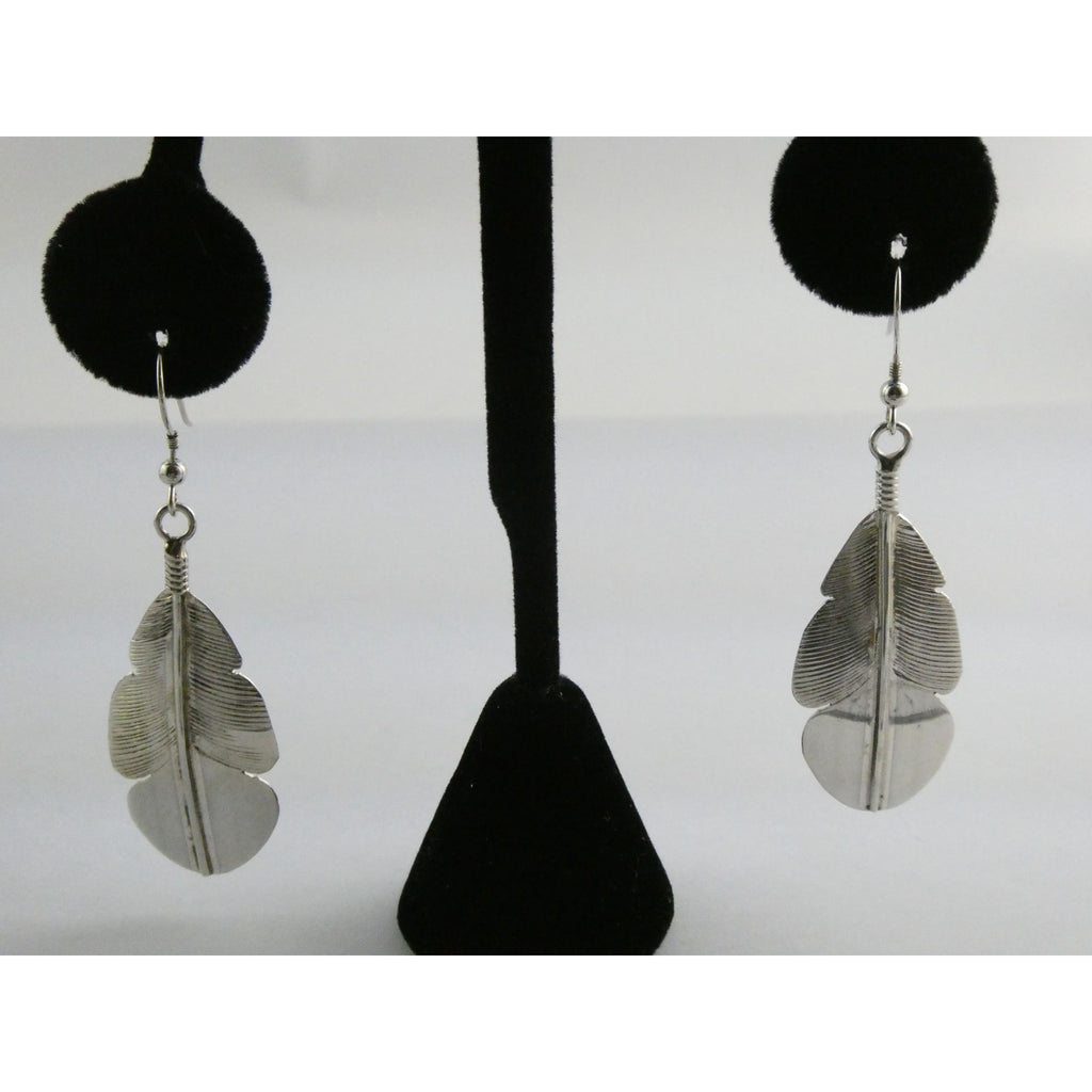 Chester Charley NA Navajo Sterling Silver Feather Dangle Earrings 2.5 Inches 6g