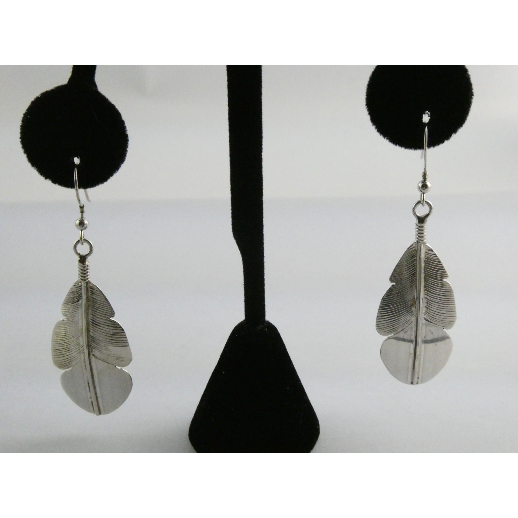 Chester Charley NA Navajo Sterling Silver Feather Dangle Earrings 2.5 Inches 6g