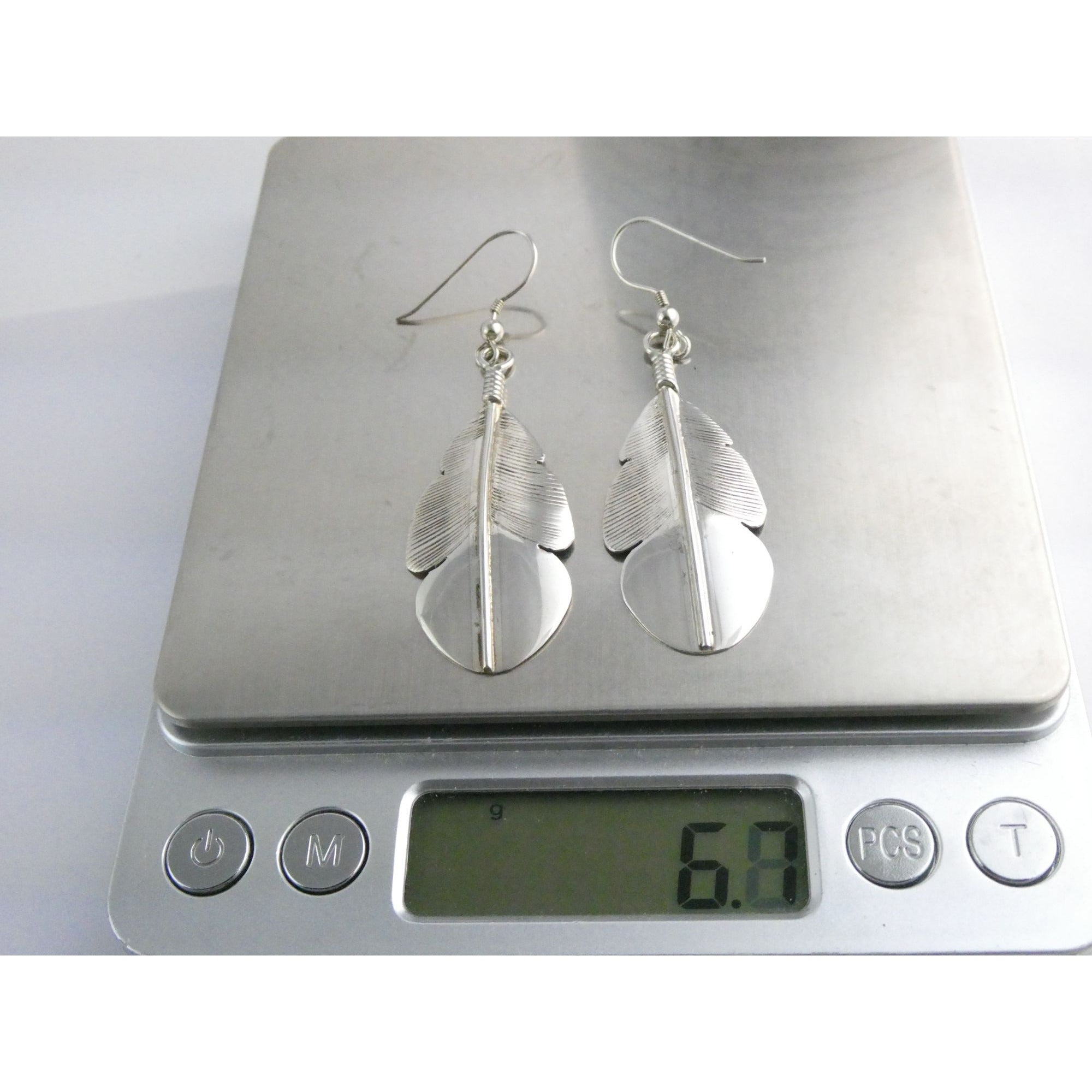 Chester Charley NA Navajo Sterling Silver Feather Dangle Earrings 2.5 Inches 6g