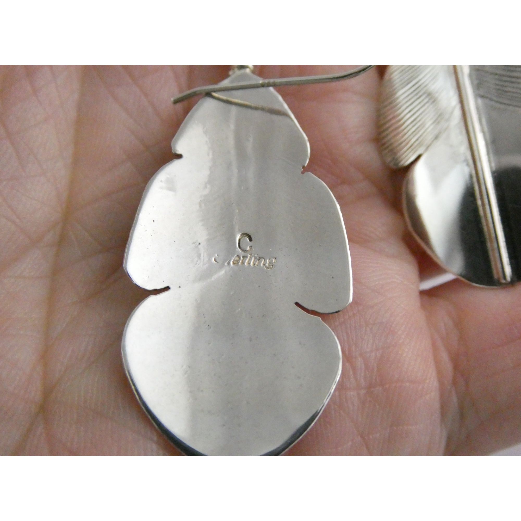Chester Charley NA Navajo Sterling Silver Feather Dangle Earrings 2.5 Inches 6g